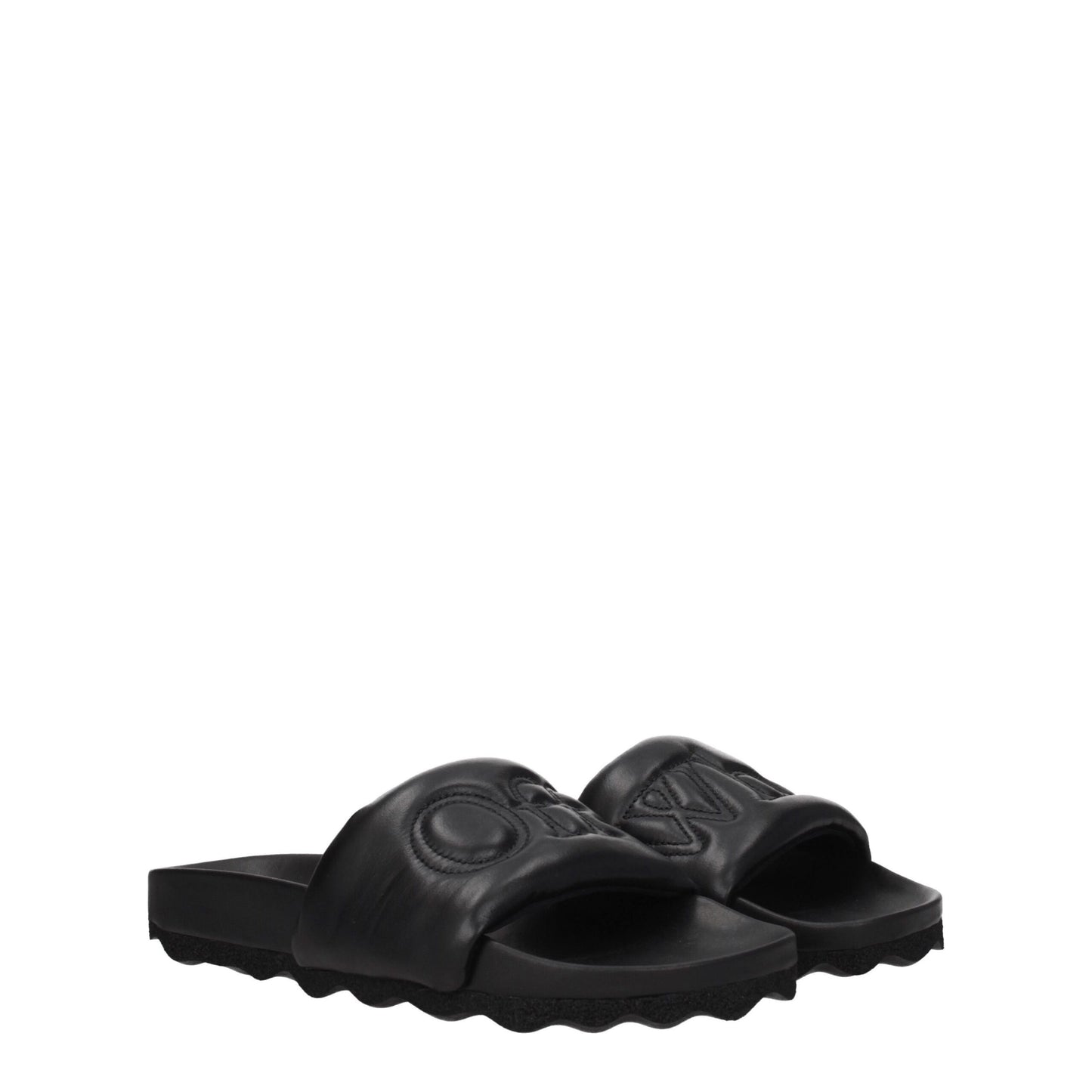 Sandales-chaussons en cuir blanc cassé et noir