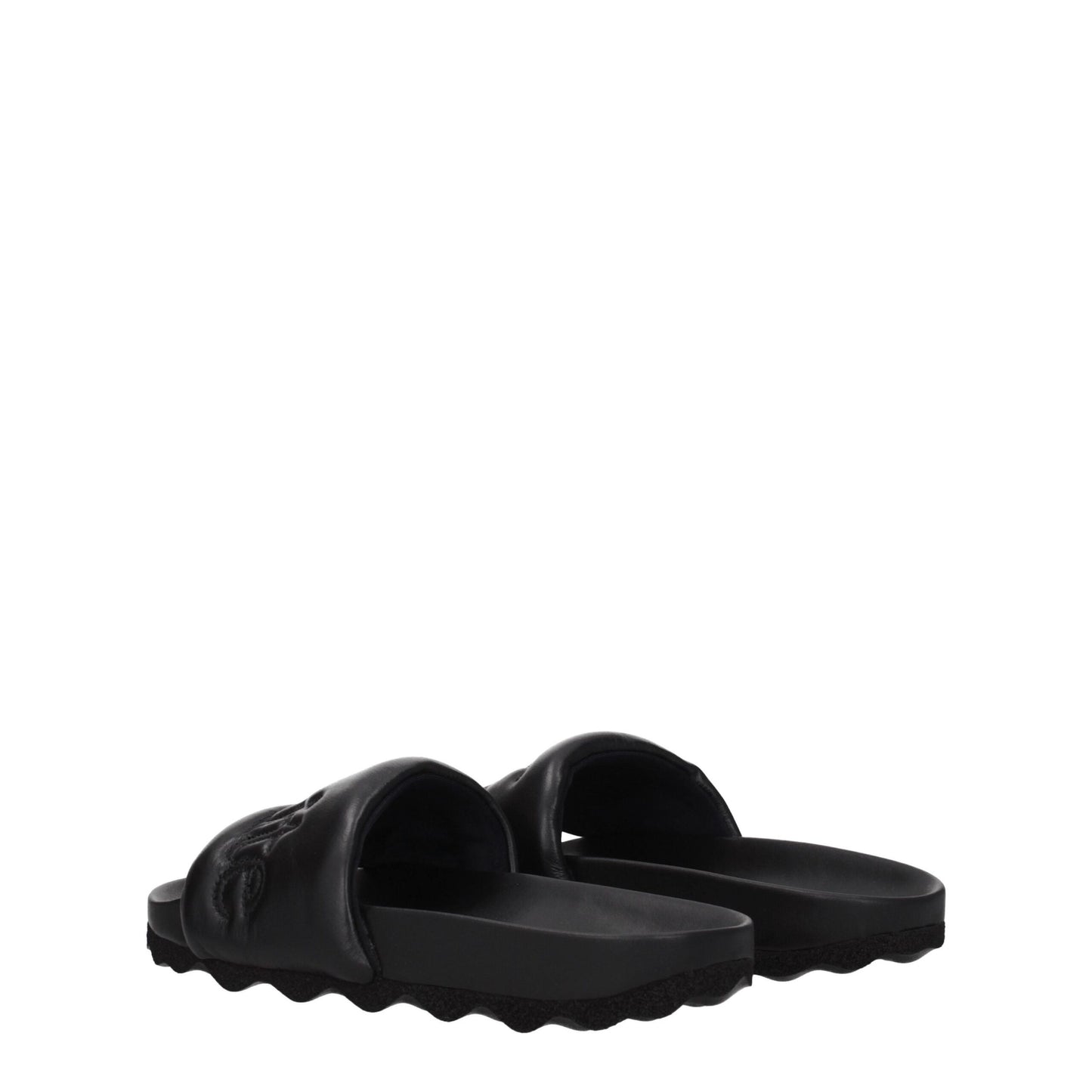Sandales-chaussons en cuir blanc cassé et noir