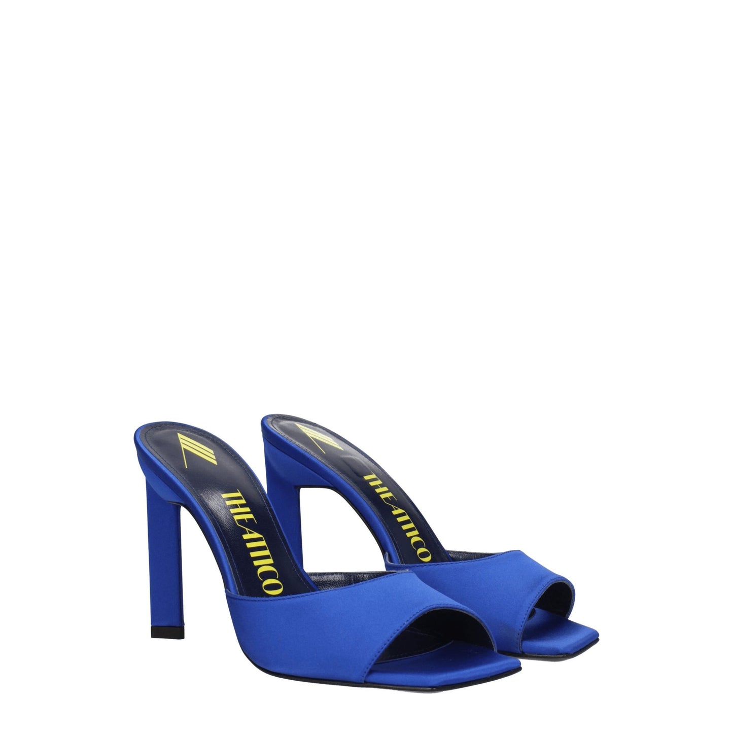 De Attico blauwe satijnen stilettohak-sandalen