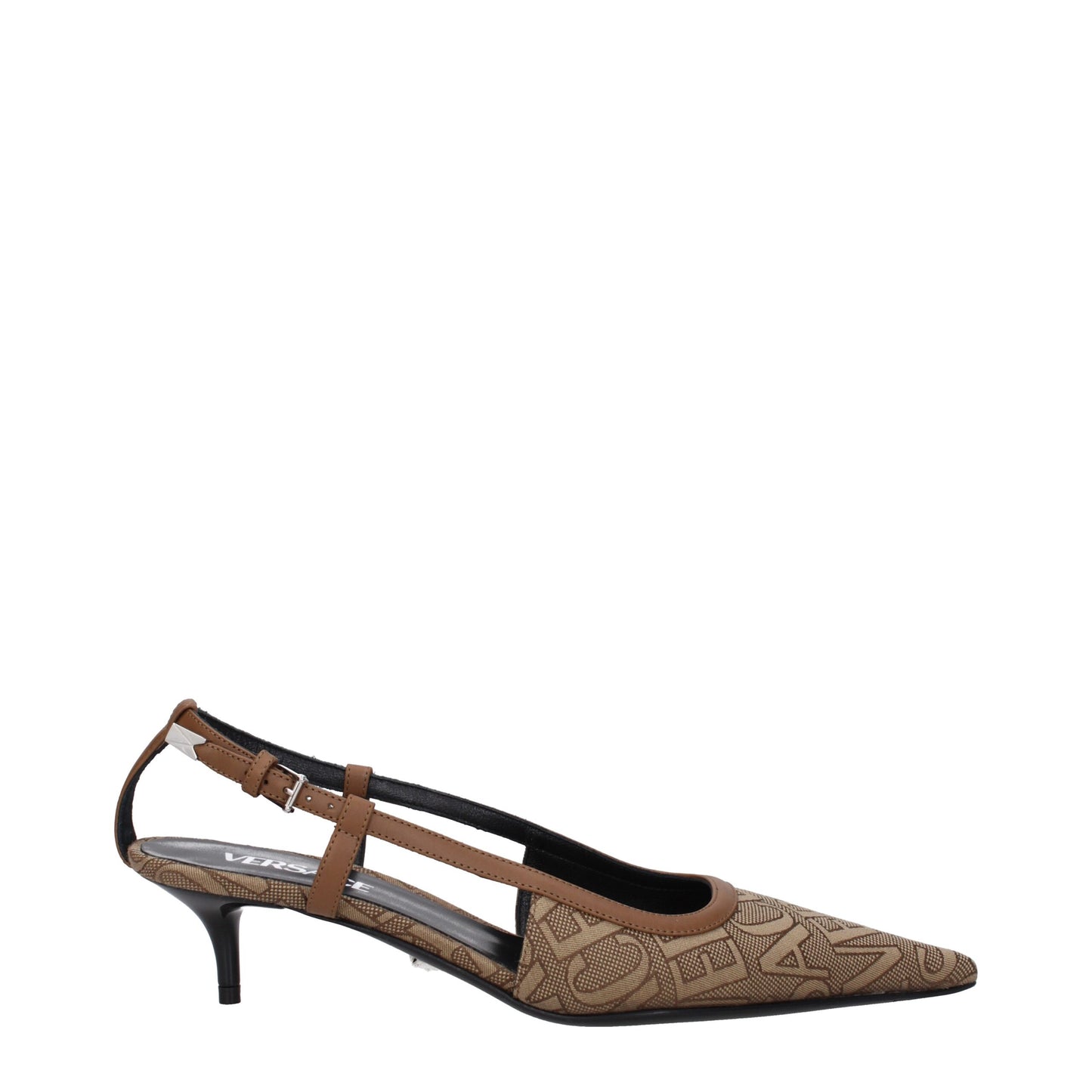 Versace pumps van beige stof met een gemiddelde hak.