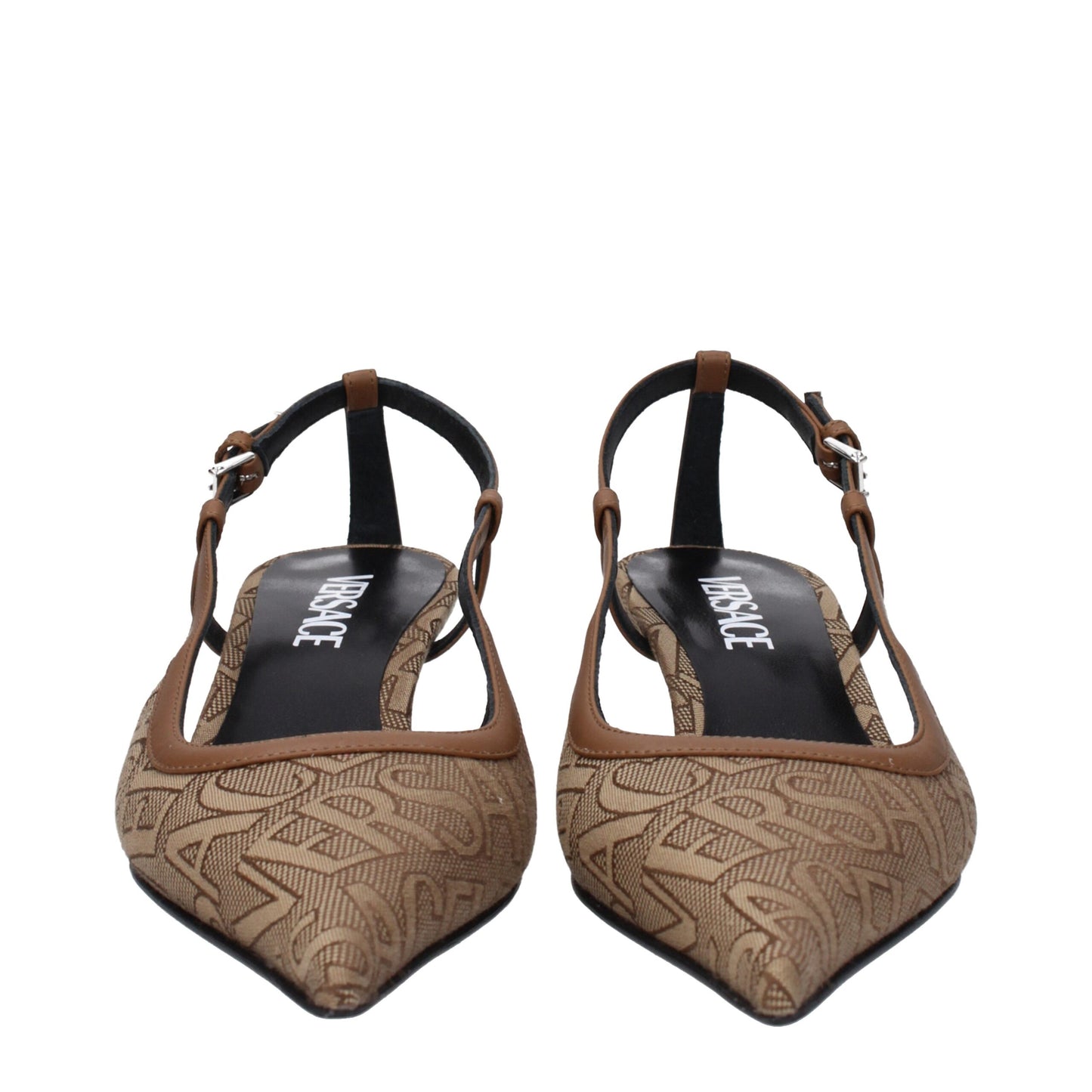 Versace pumps van beige stof met een gemiddelde hak.