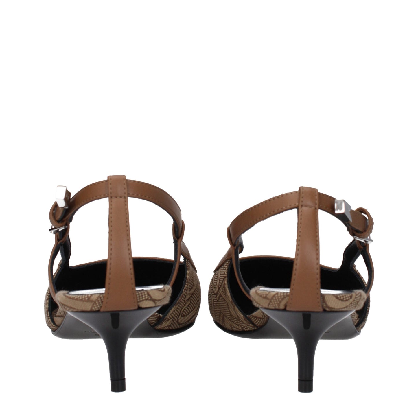 Escarpins à talons mi-hauteur en tissu beige de Versace