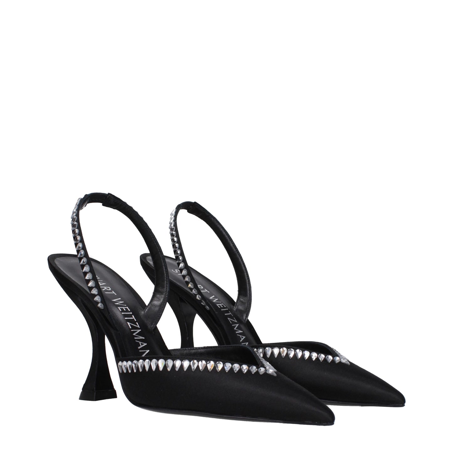Stuart Weitzman Zwarte Satin Stiletto Hakken Sandalen