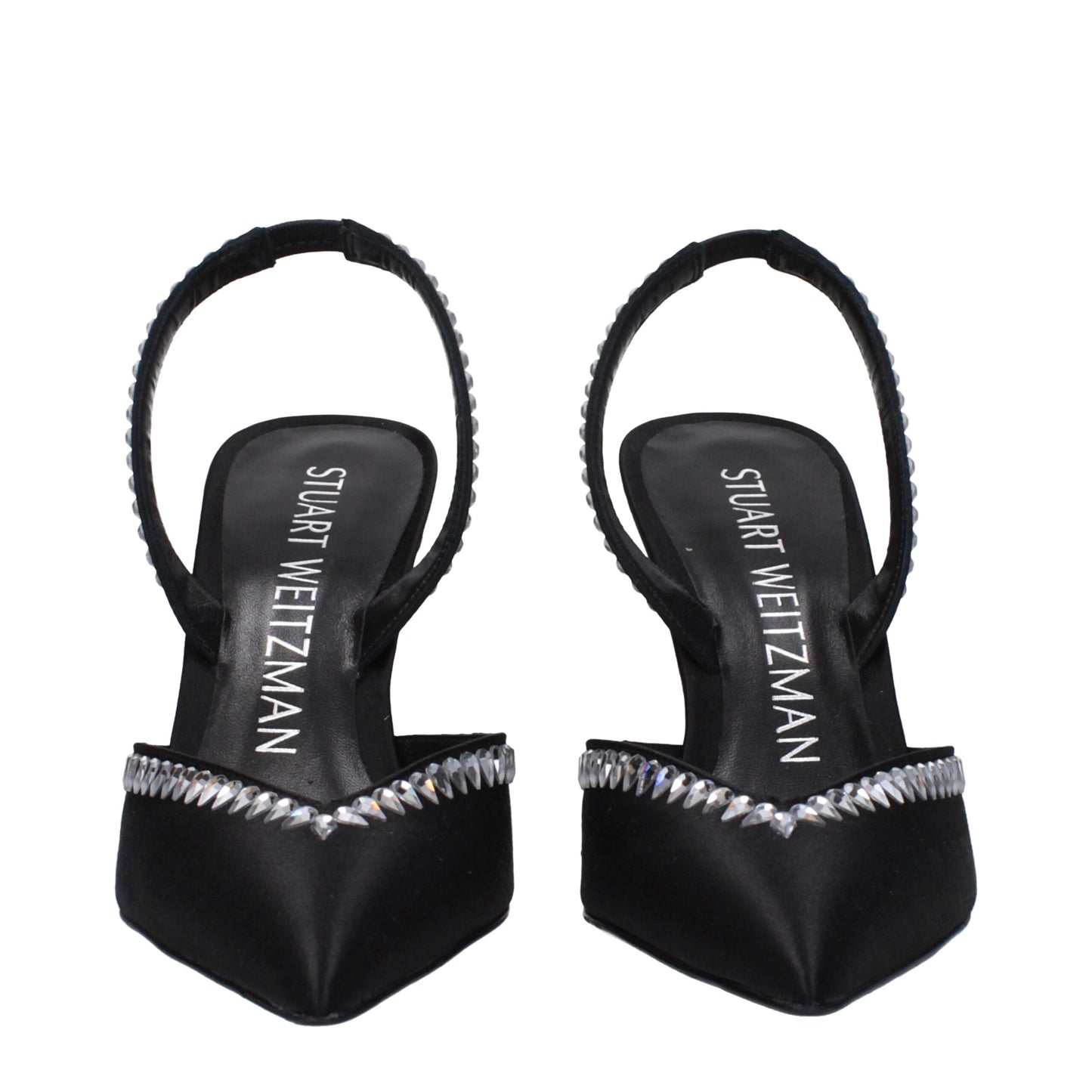 Stuart Weitzman Zwarte Satin Stiletto Hakken Sandalen