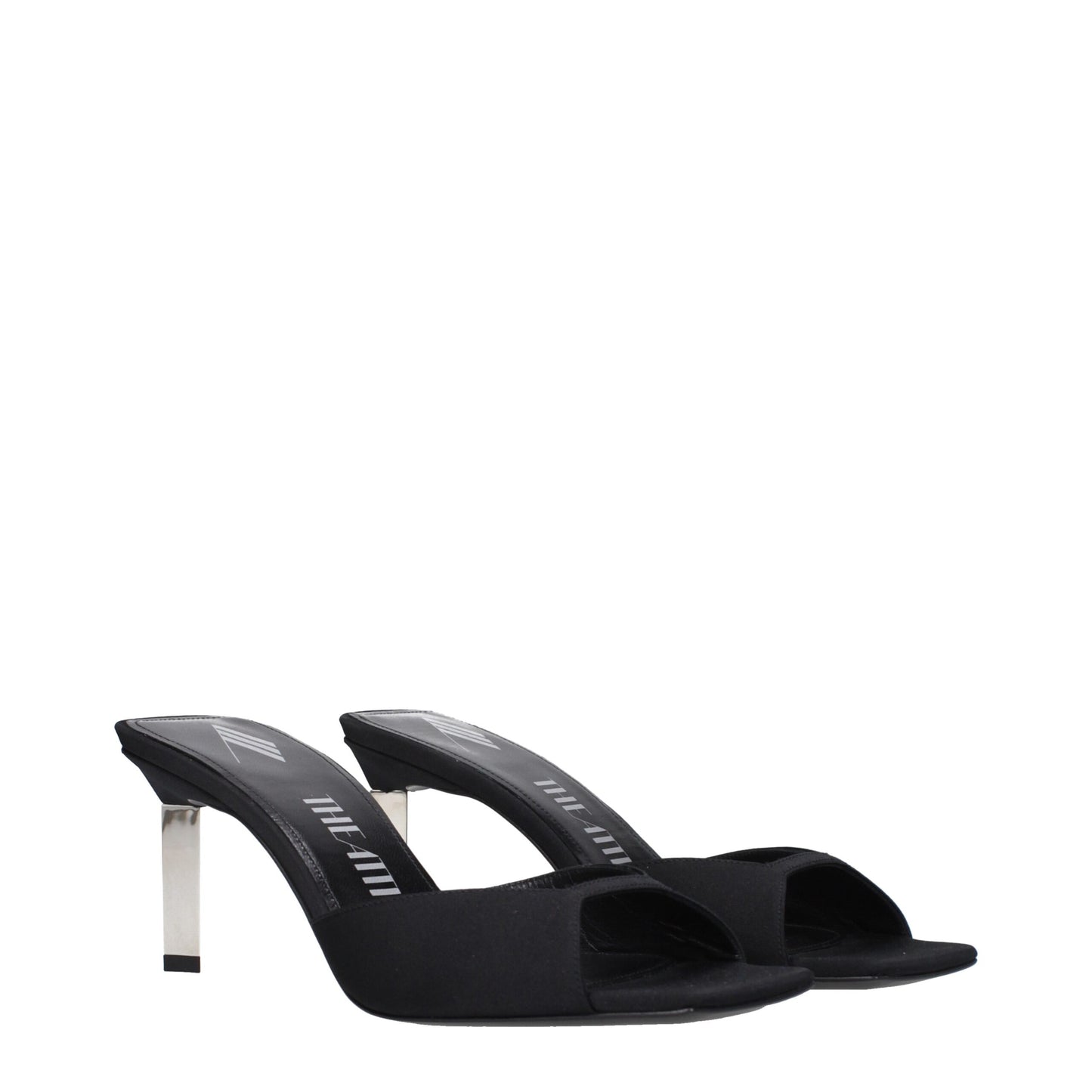 De Attico Zwarte Satijnen Stiletto Hakken Sandalen