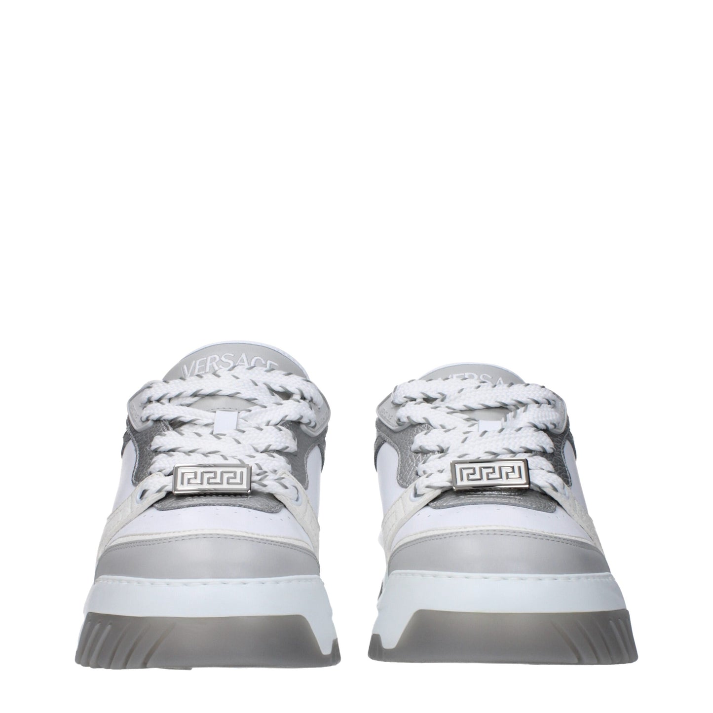 Sneakers en cuir blanc à semelle épaisse de Versace