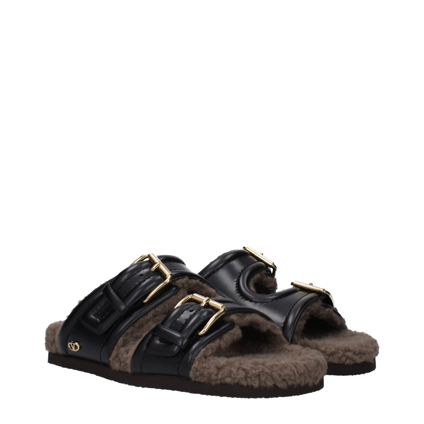 Valentino Garavani Zwarte Lederen Slippersandalen