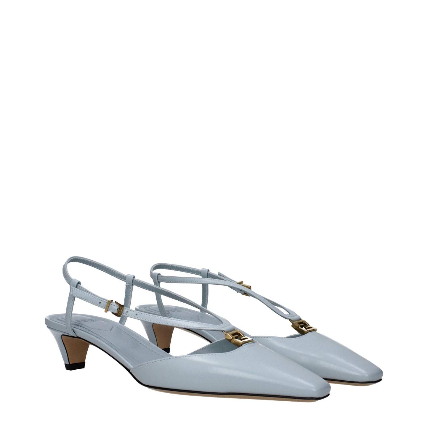 Fendi Lichte Blauwe Lederen Platte Sandalen