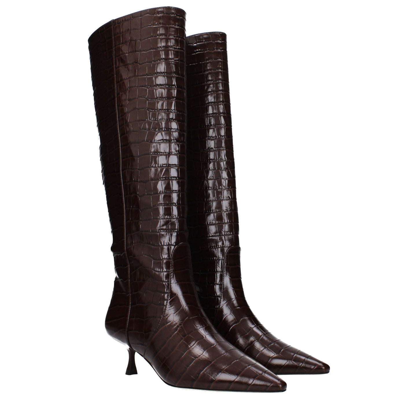 Bruine leren enkellaarsjes met hoge hak van Stuart Weitzman