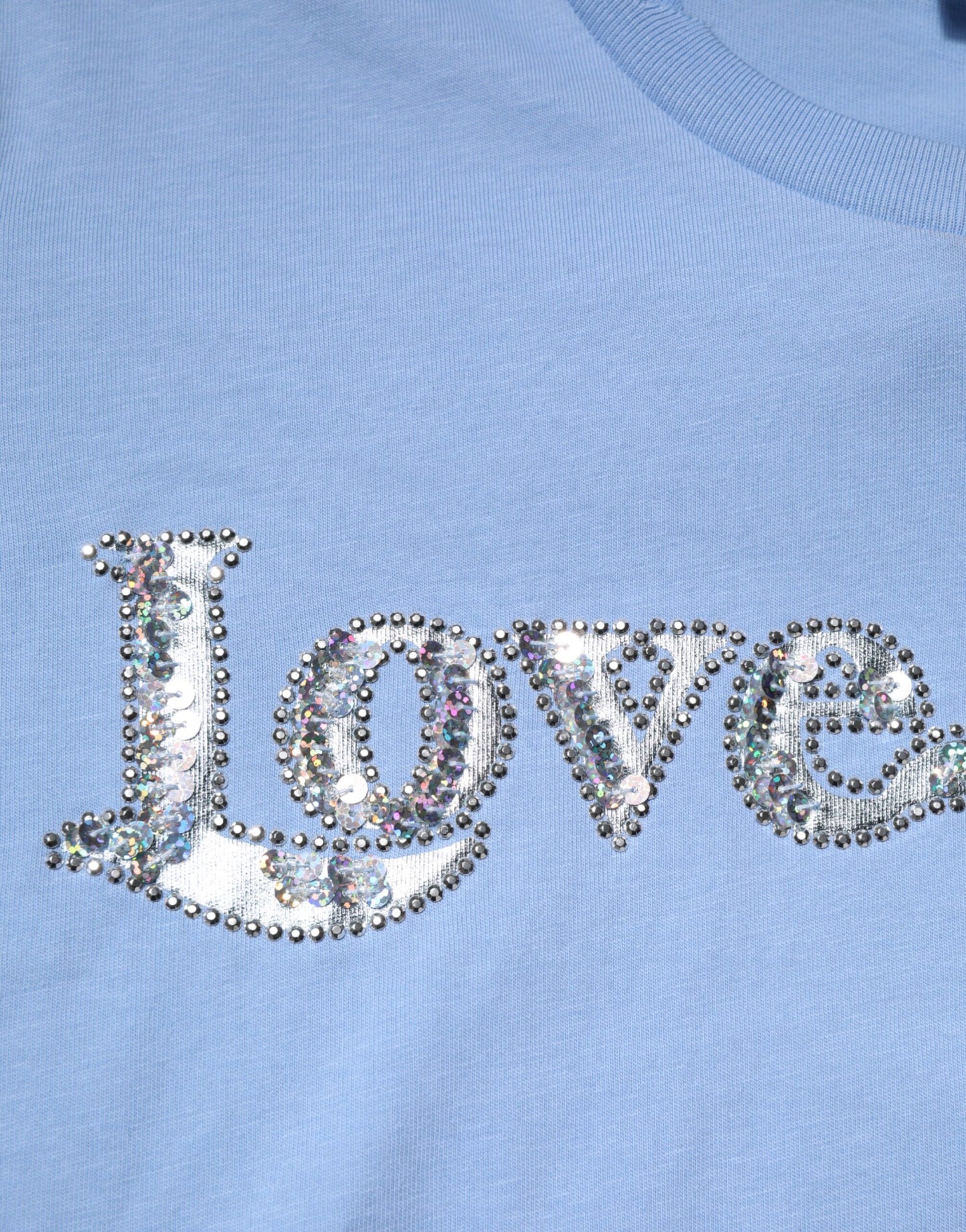 PINKO Blue Love Story T-shirt met pailletten en korte mouwen