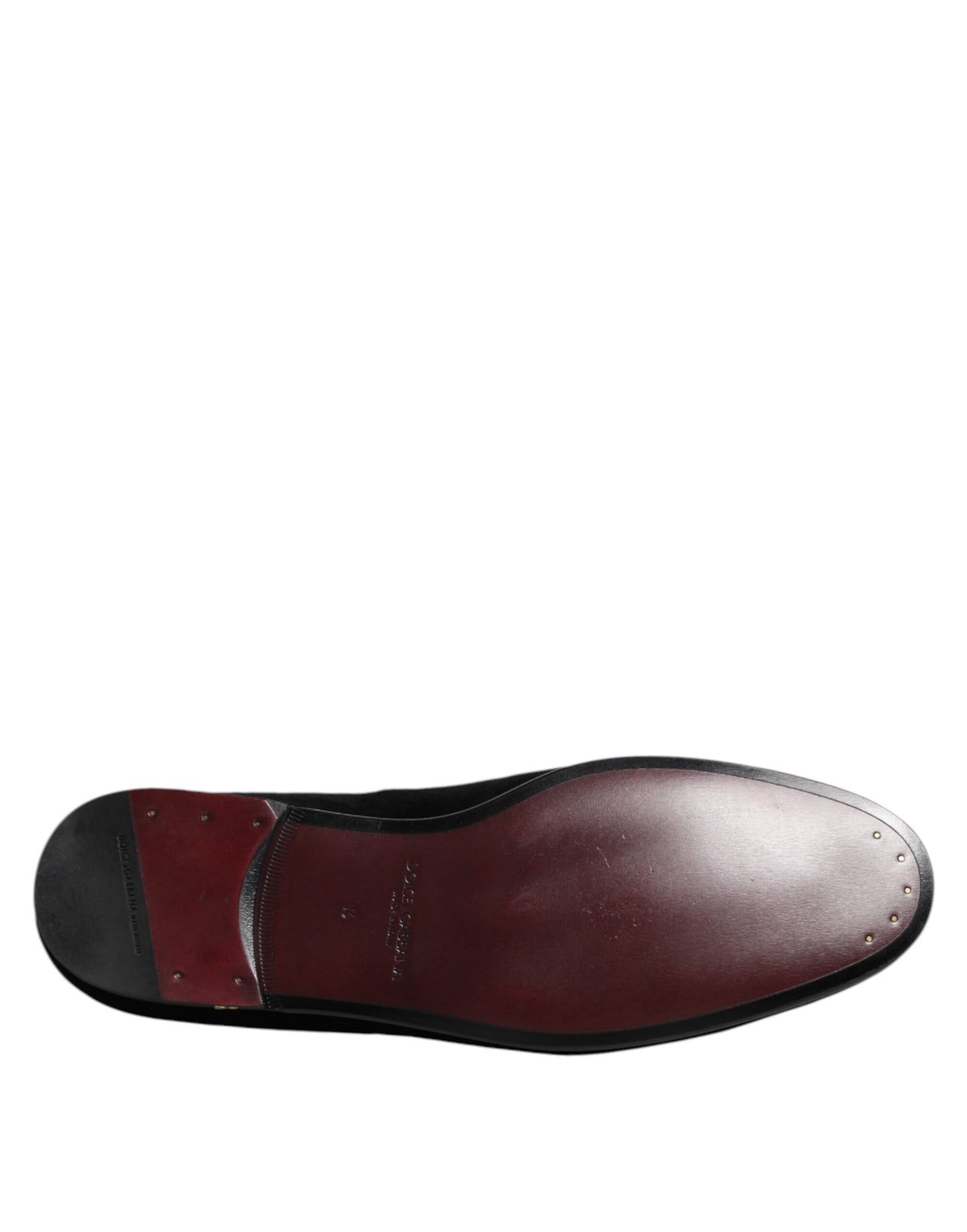 Dolce & Gabbana Black Velvet Gold Crown Mens Loafers Shoes