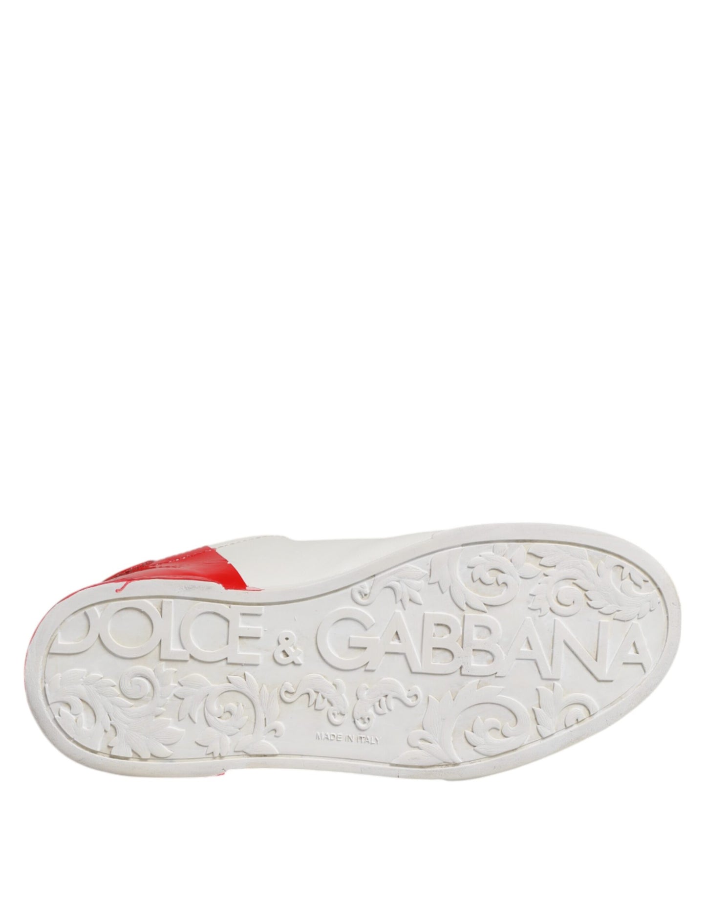 Dolce & Gabbana White Red Leather Logo Low Top Sneakers Shoes