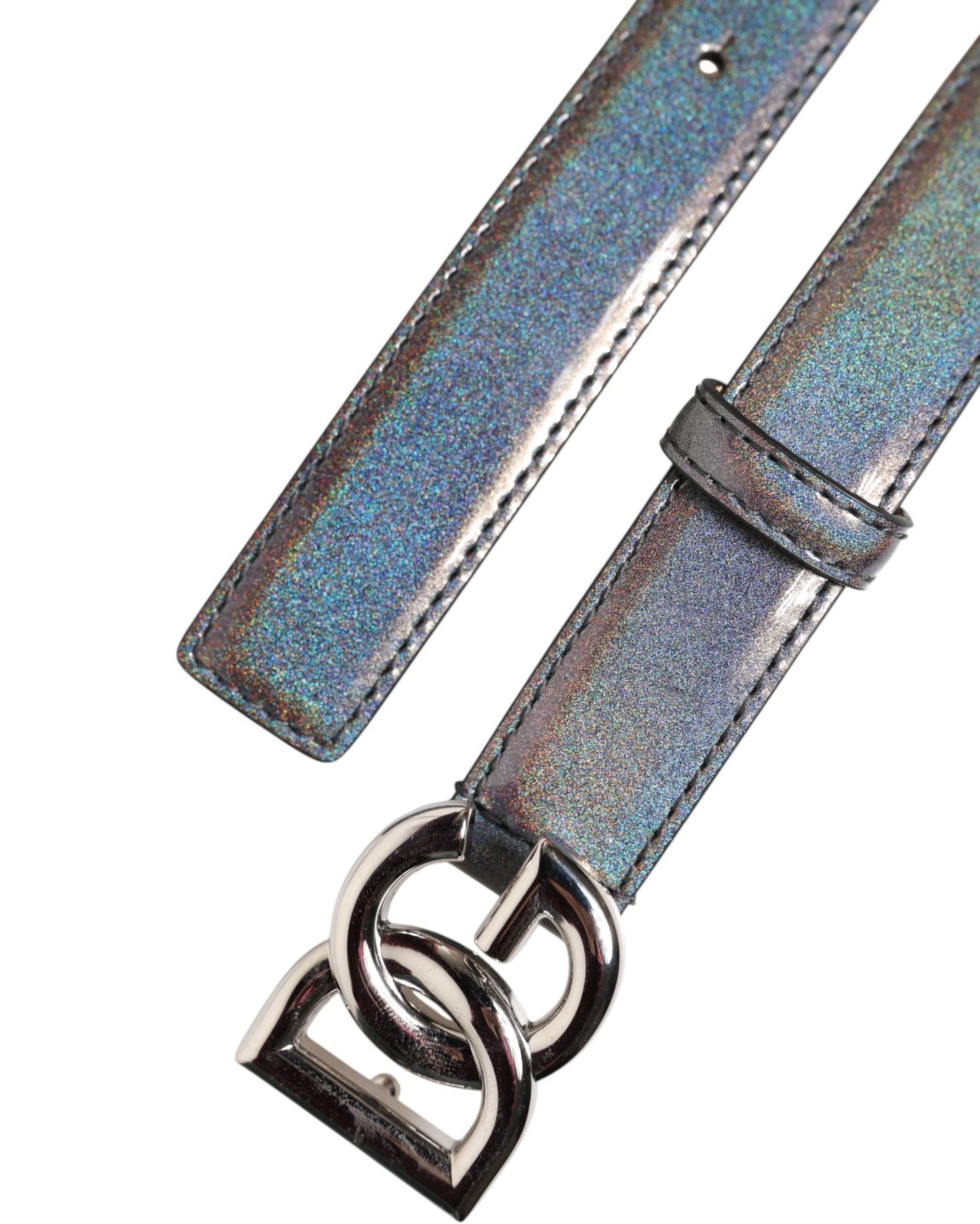 Ceinture Dolce & Gabbana en cuir métallisé avec boucle logo argentée