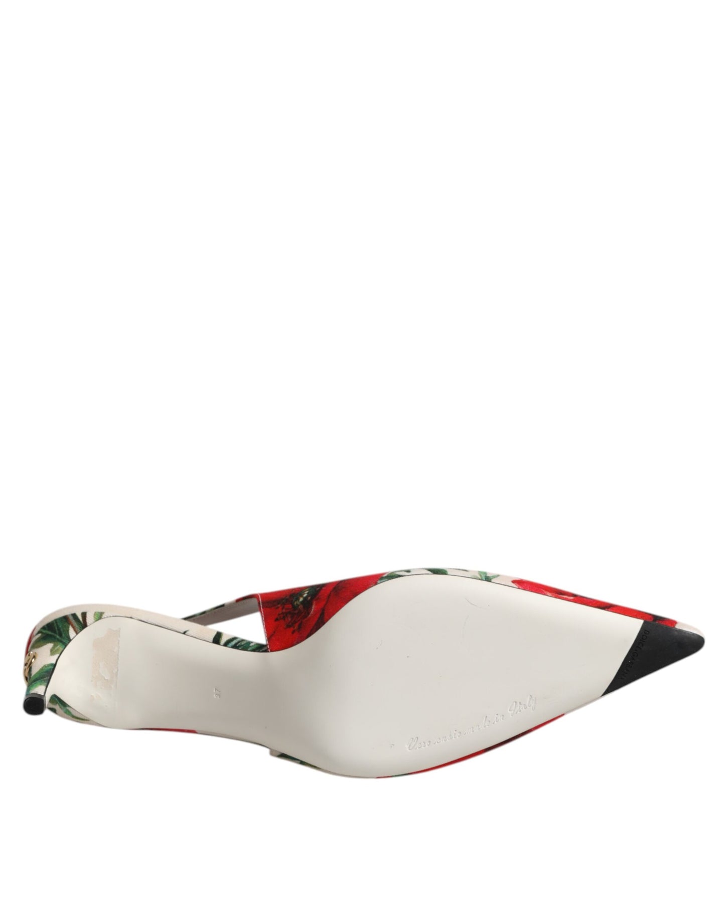 Dolce & Gabbana witte, bloemrijke hakken, slingback sandalen.