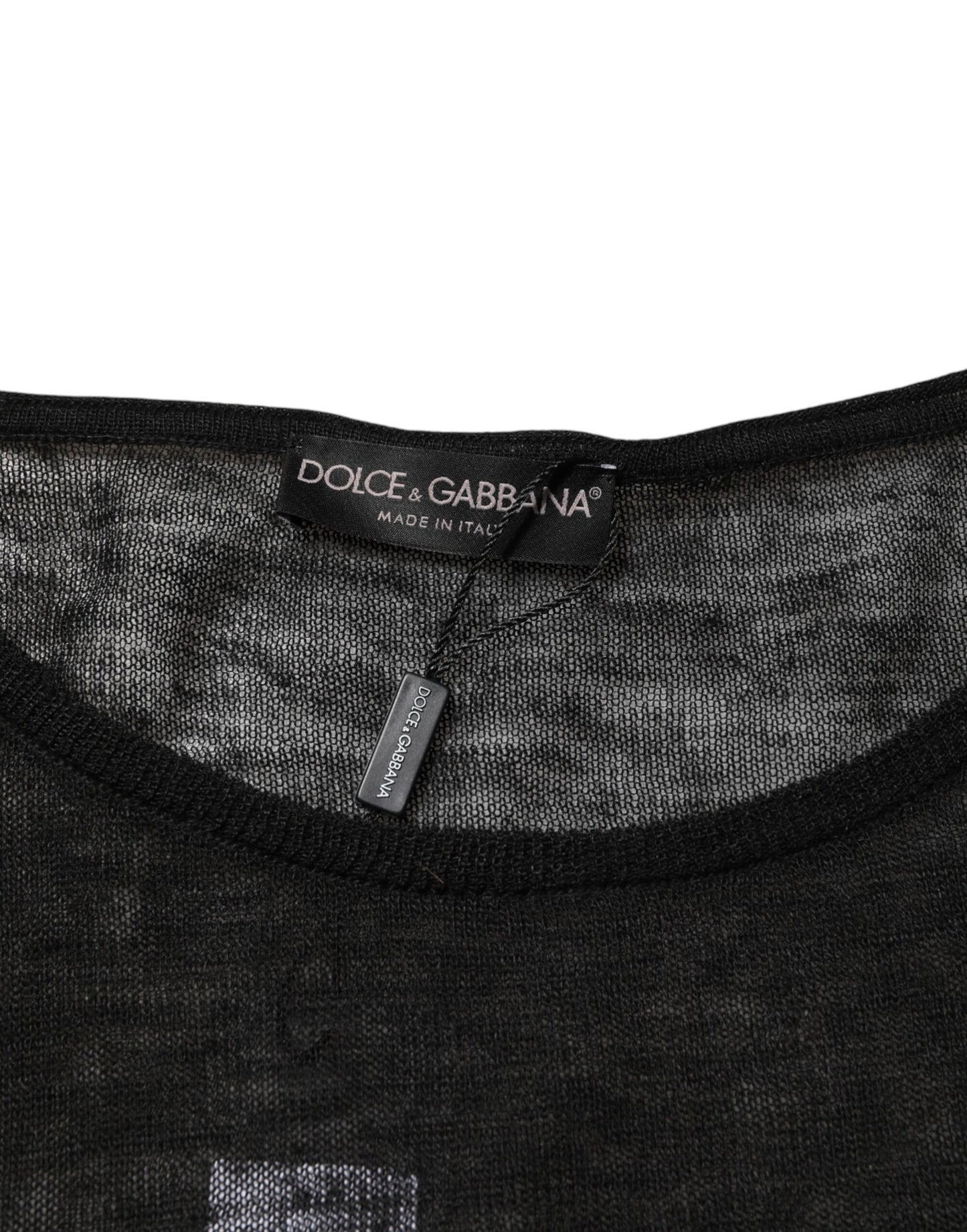 Dolce & Gabbana Black Linen Mesh Tattered Longsleeves T-shirt
