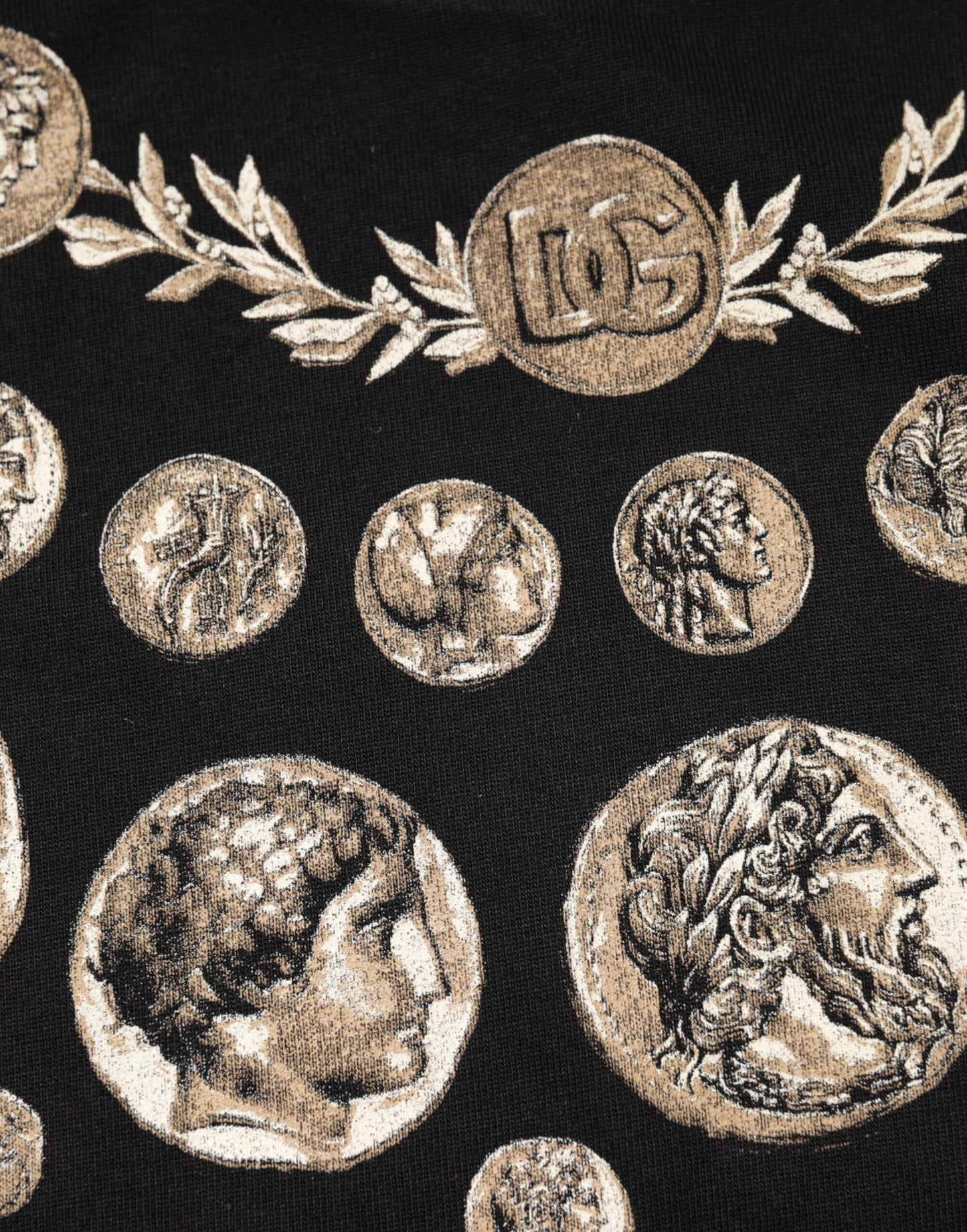 T-shirt en coton à col rond noir avec imprimé de pièces de monnaie de Dolce & Gabbana
