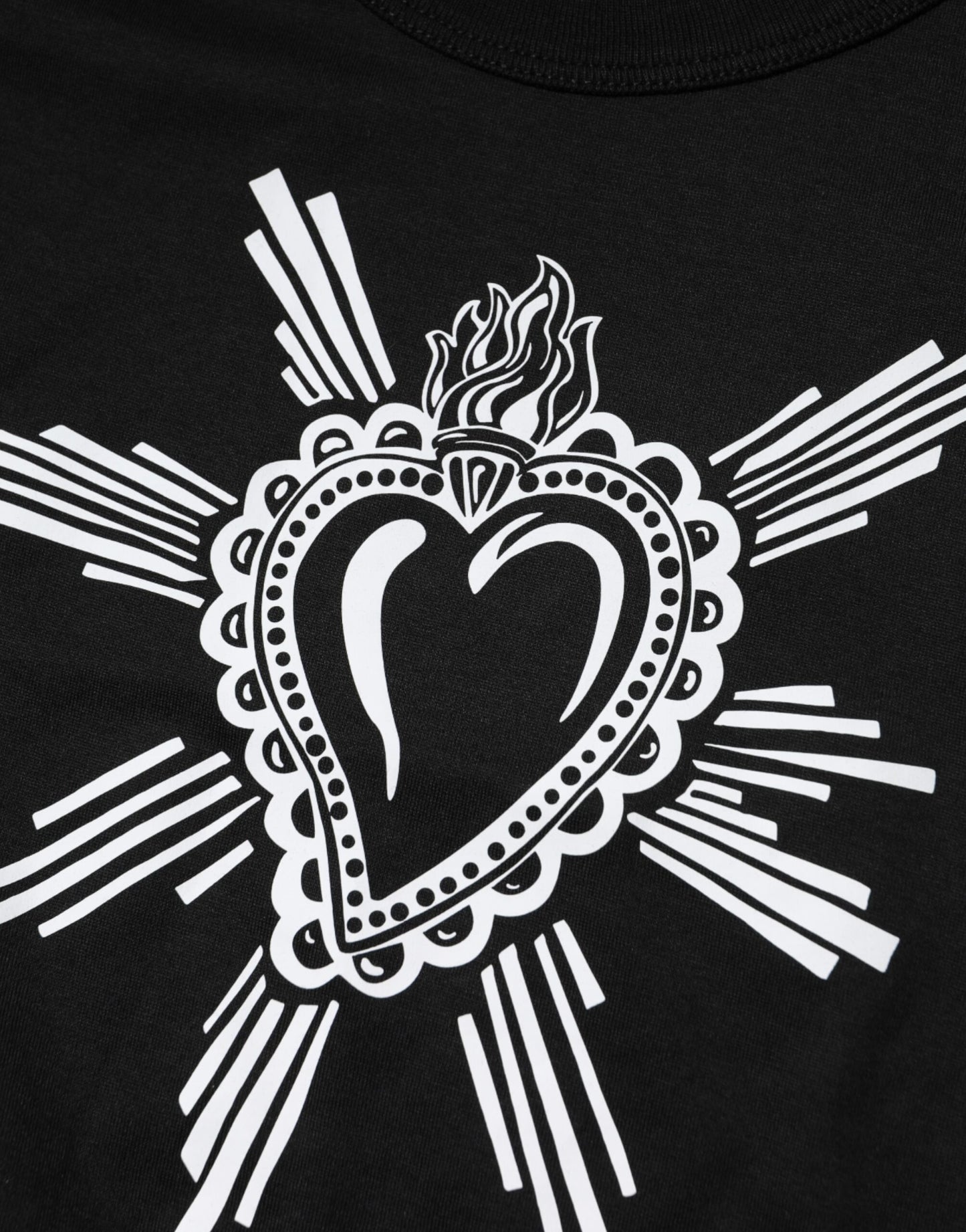 Dolce & Gabbana zwart T-shirt met ronde hals en Sacred Heart-print, gemaakt van katoen