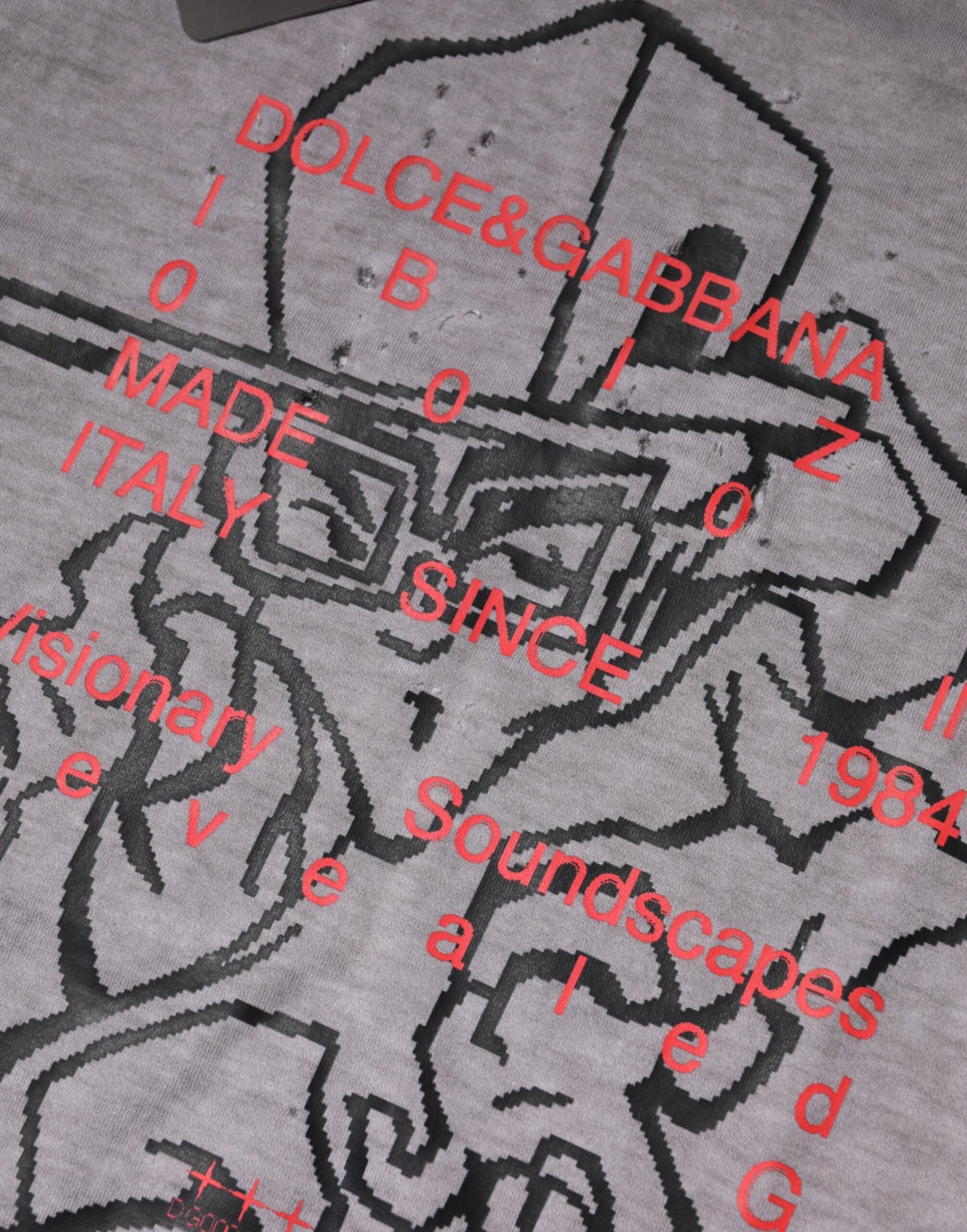 T-shirt en coton à col rond gris avec imprimé graphique de Dolce & Gabbana