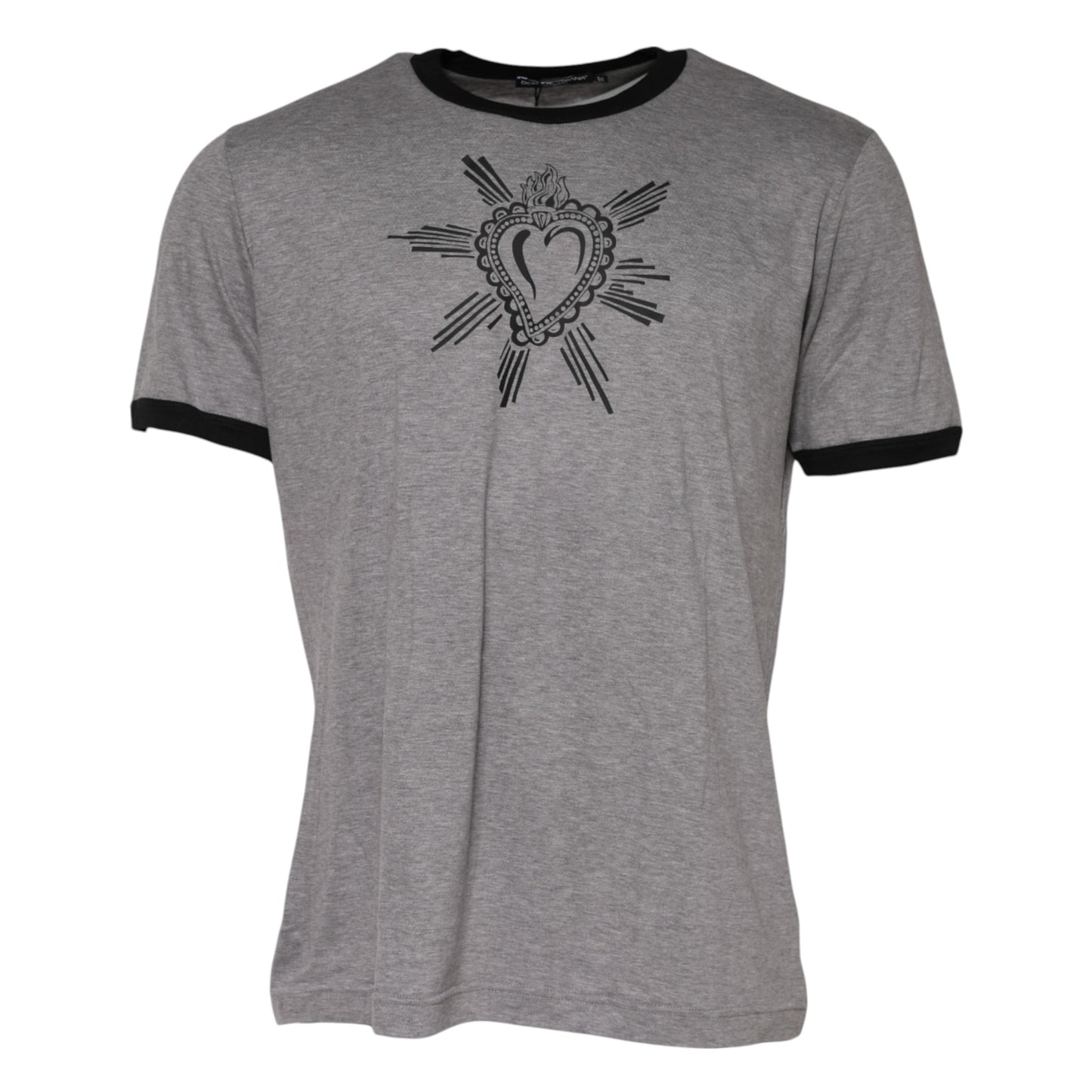 T-shirt en coton à col rond gris avec motif du Sacré-Cœur de Dolce & Gabbana