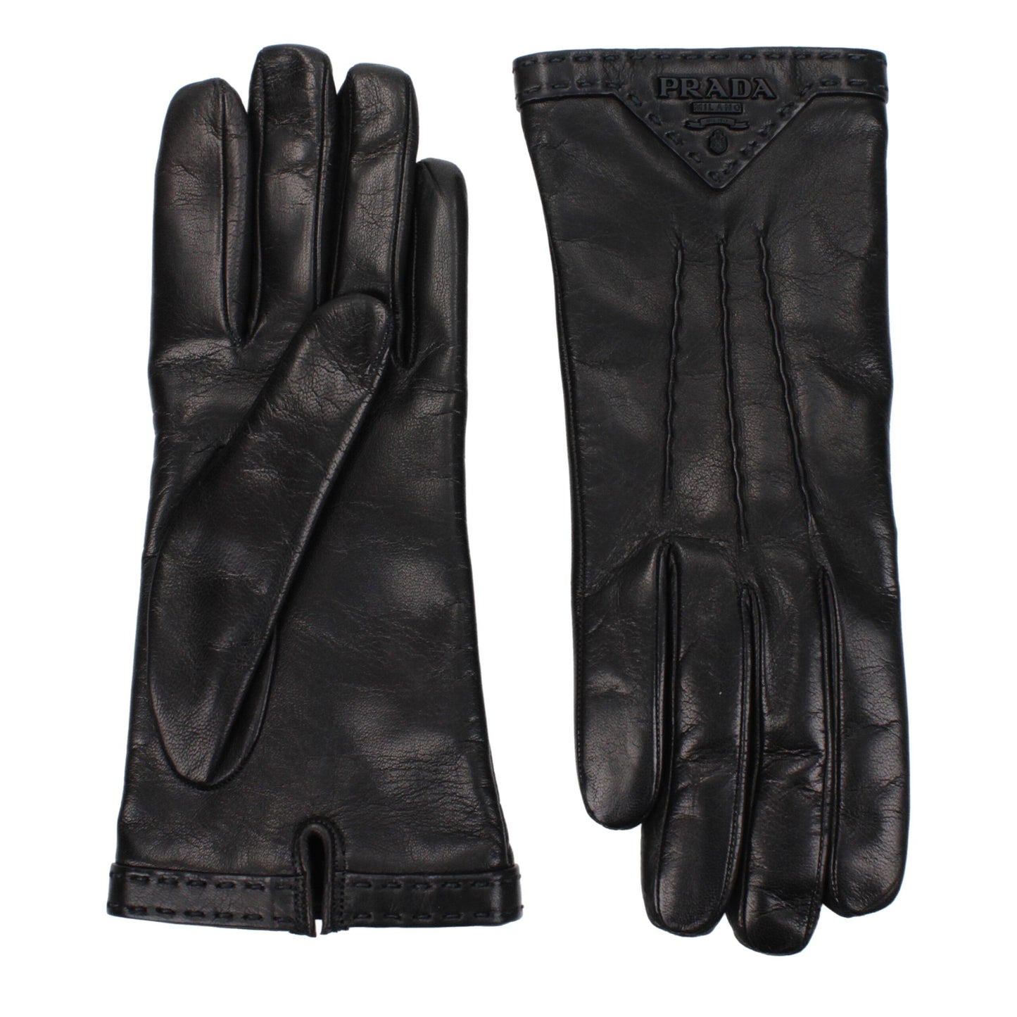 Gants en cuir noir Prada