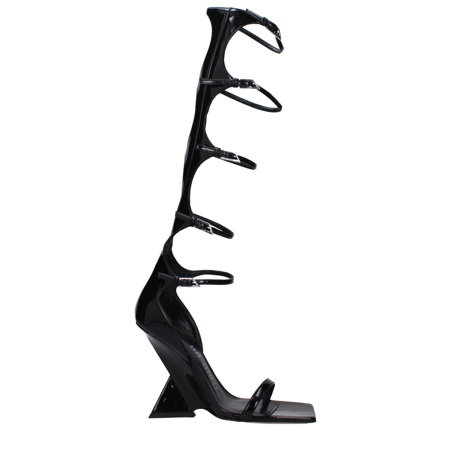 De Attico Zwarte Lederen Stiletto Hakken Sandalen