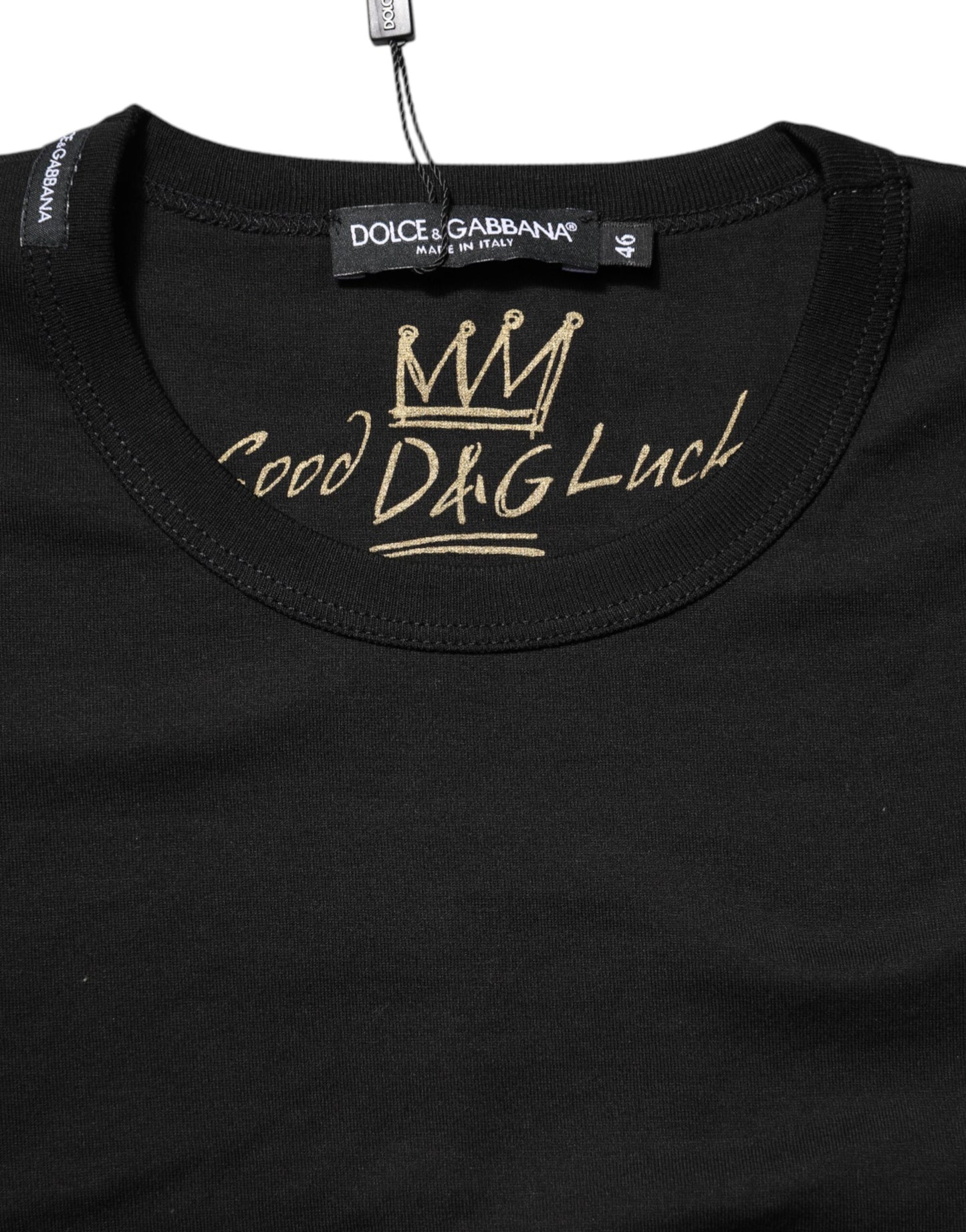 T-shirt à col rond en coton noir Goodluck de Dolce & Gabbana