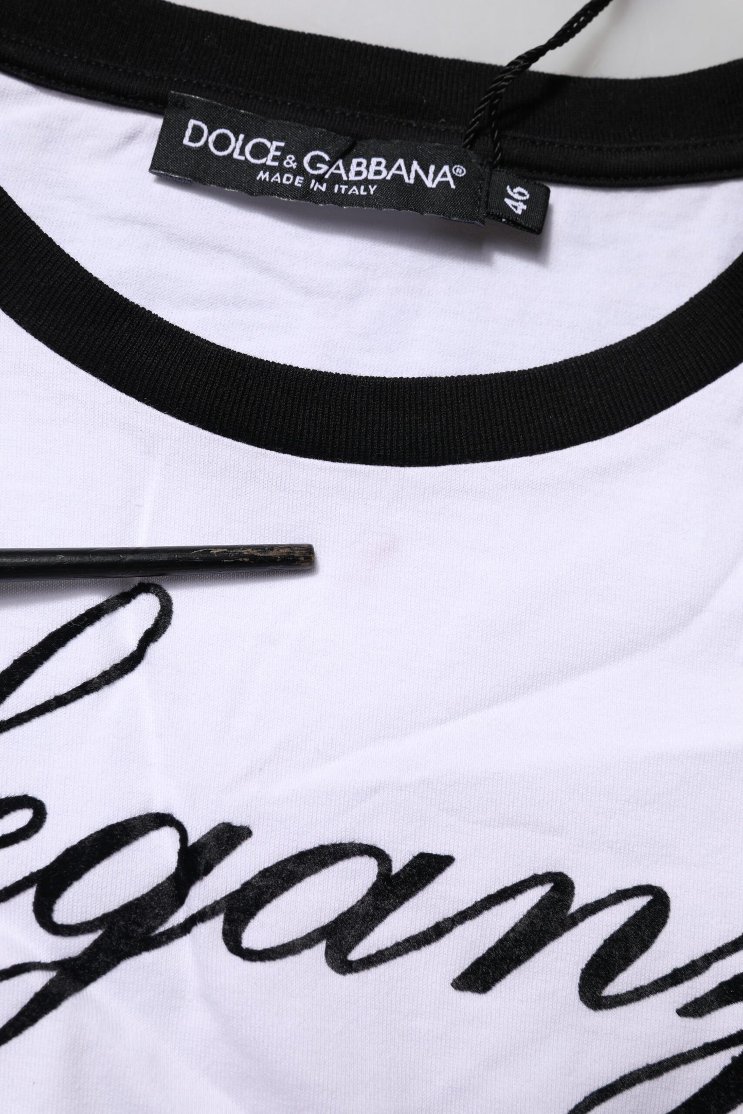 Dolce & Gabbana wit katoenen T-shirt met ronde hals en de tekst 'Eleganza'