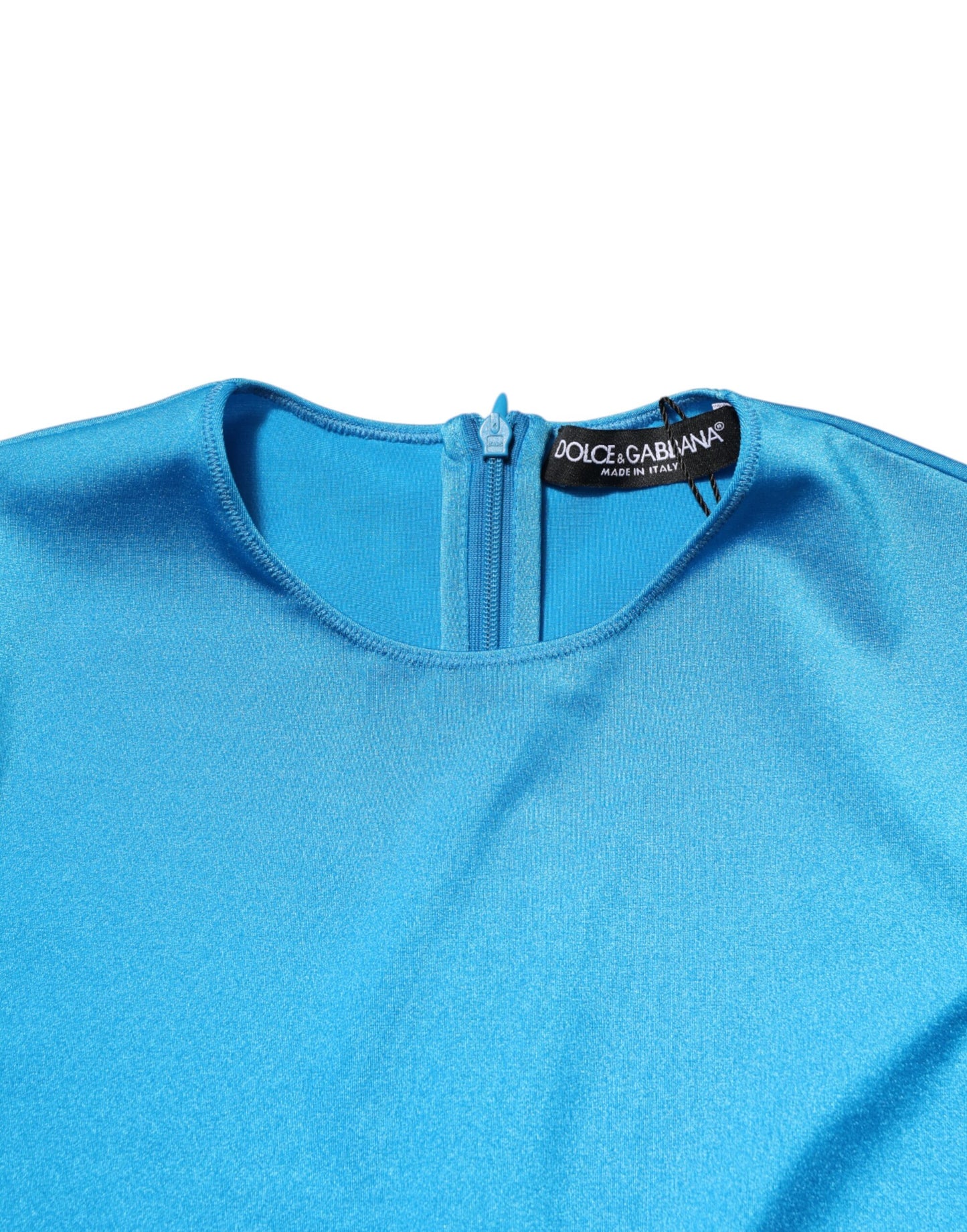 Dolce & Gabbana blauwe nylon bodycon jumpsuitjurk met ronde hals.