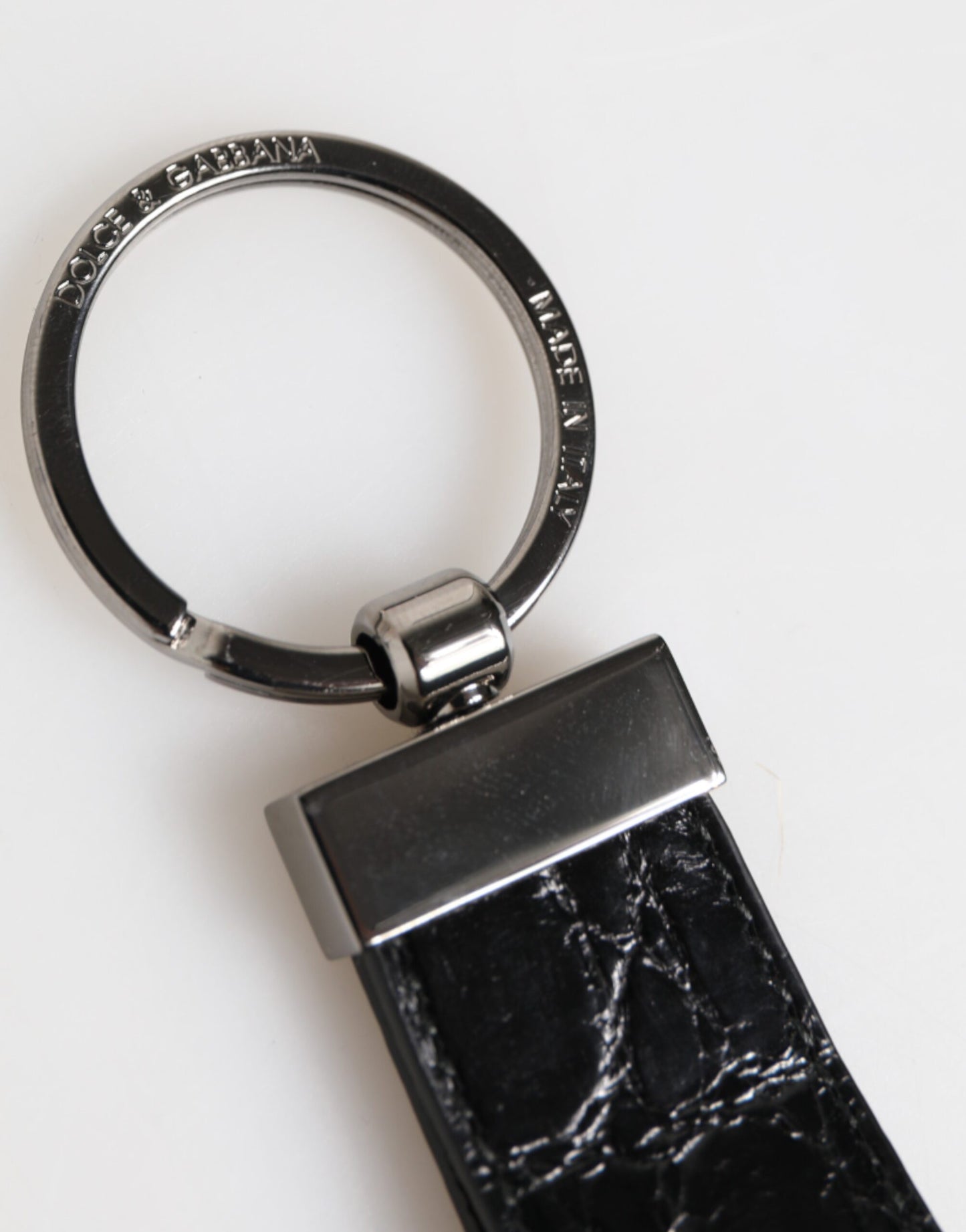 Porte-clés Dolce & Gabbana en cuir noir avec logo en métal pour homme