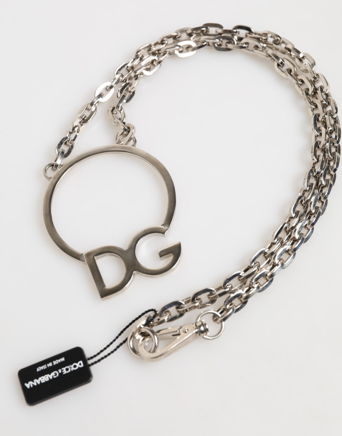 Dolce & Gabbana Zilverkleurige Messing Ketting DG Logo Hanger Herenketting