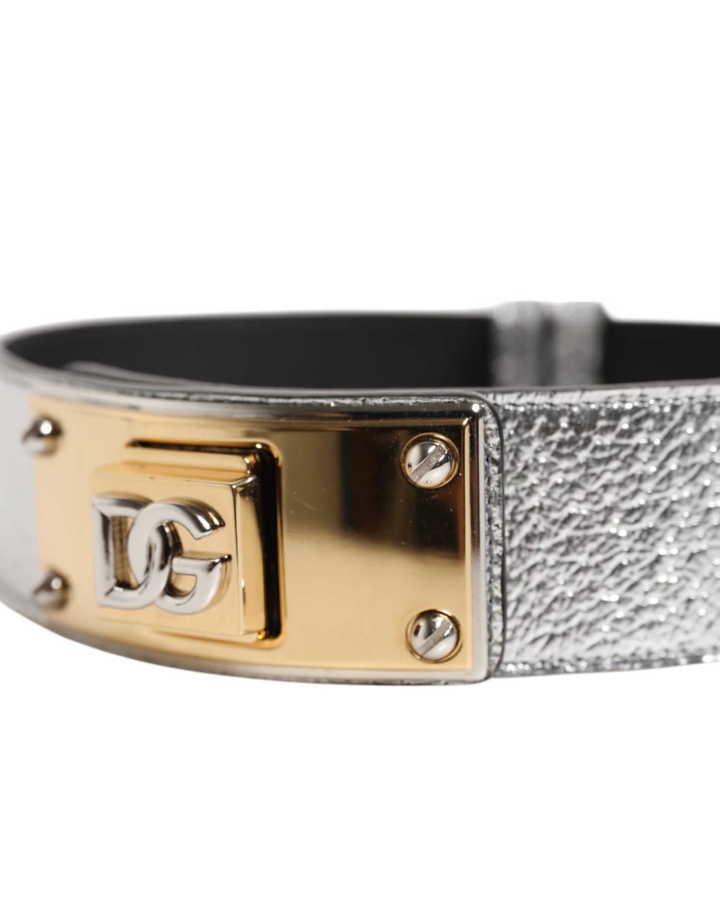 Dolce & Gabbana Zilveren Gestructureerde Leren Gouden Metalen Halsband