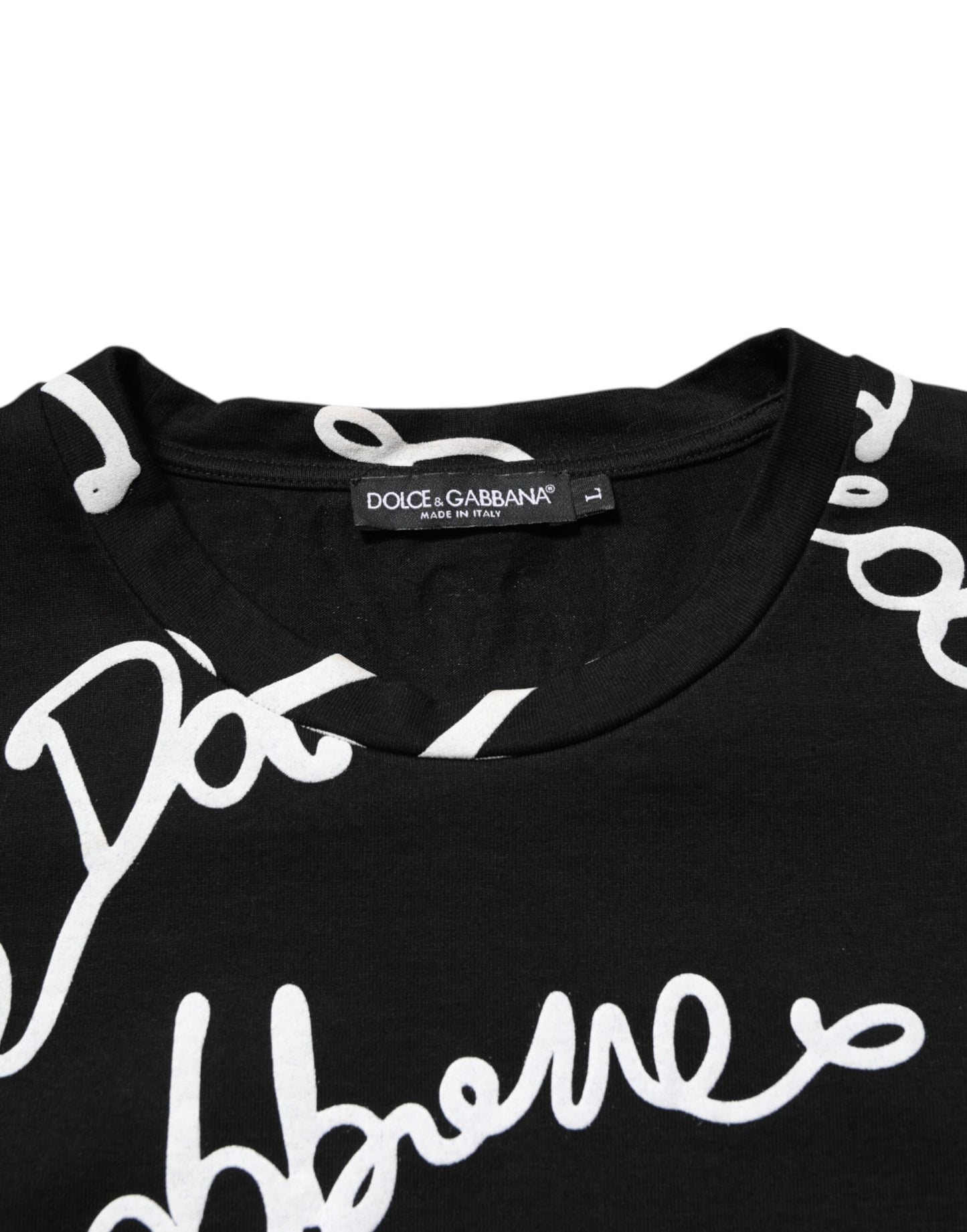 T-shirt en coton à col rond noir avec imprimé du logo Dolce & Gabbana