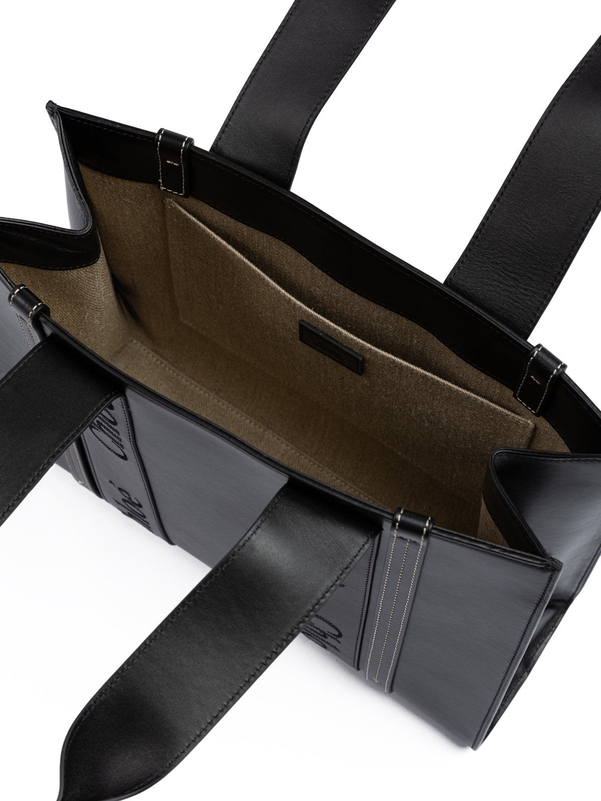 Chloé Zwarte Woody Leren Medium Tote Bag met Geborduurd Logo
