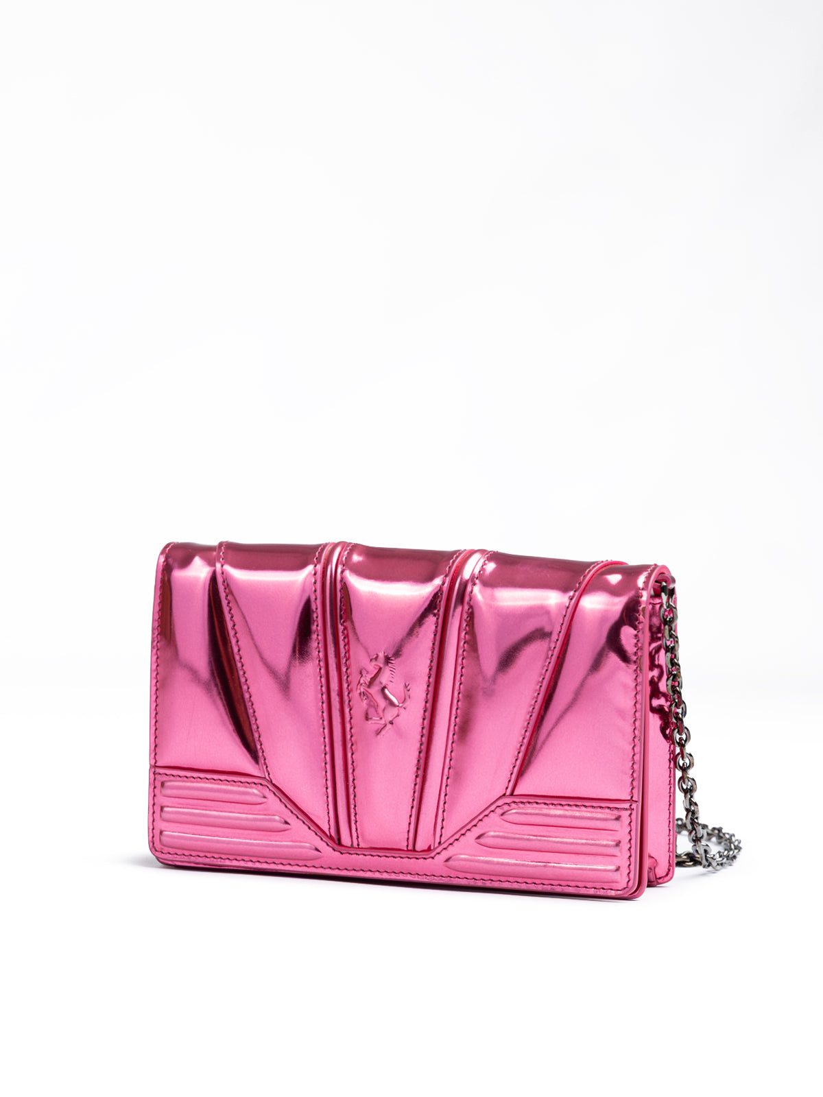 Sac en cuir verni Ferrari Metal Pink GT avec chaîne