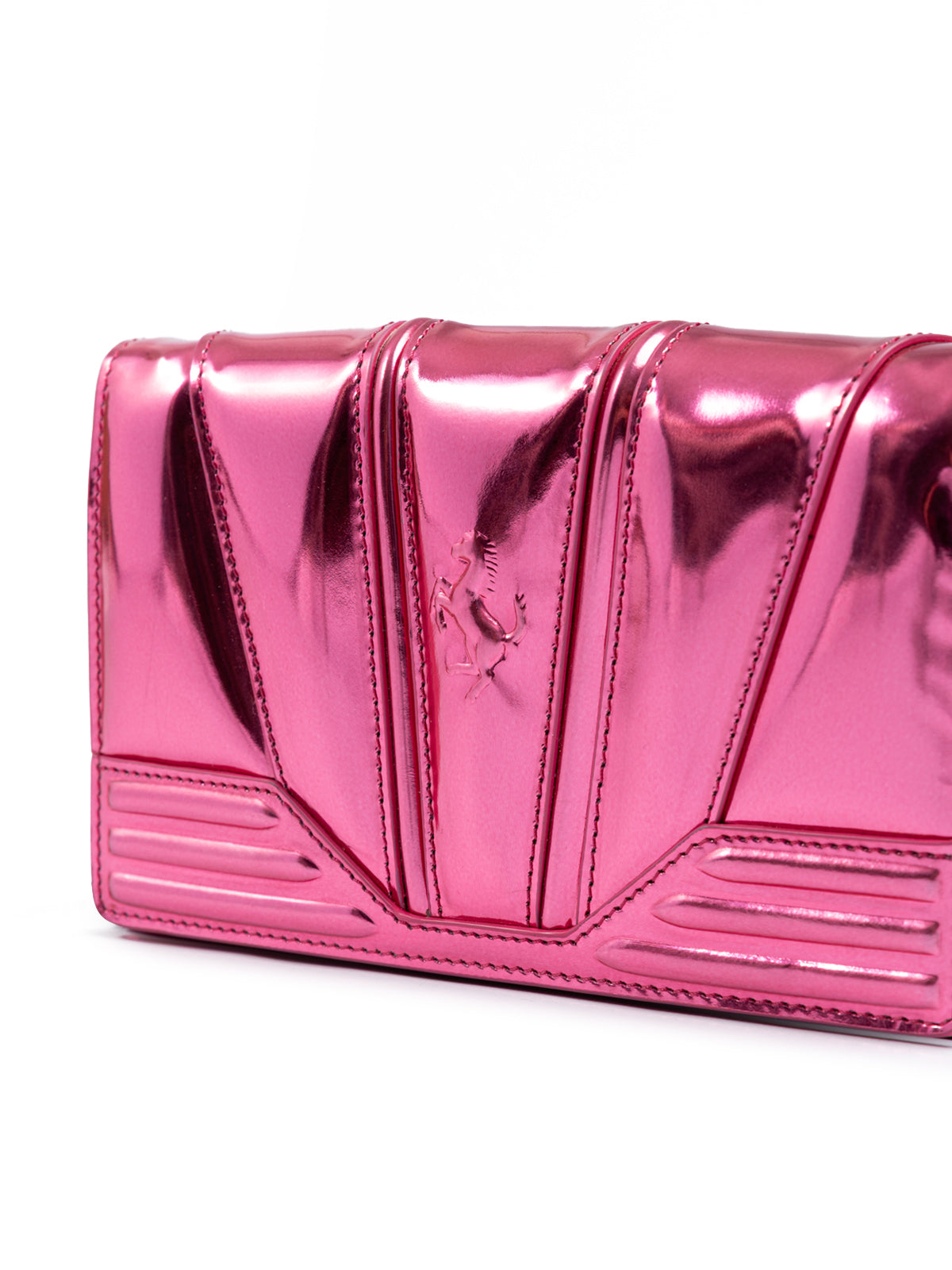 Sac en cuir verni Ferrari Metal Pink GT avec chaîne