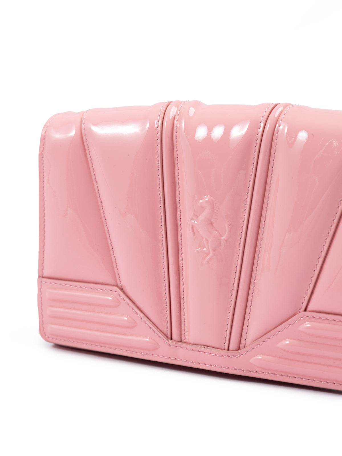Sac Ferrari Pink GT en cuir verni avec chaîne