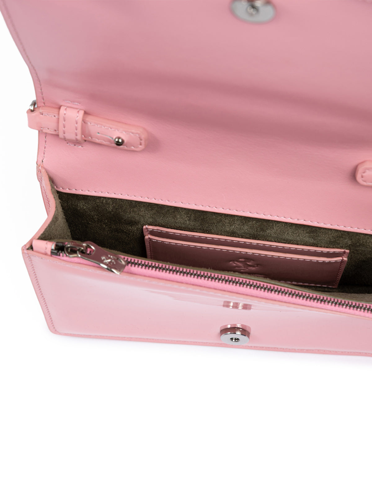 Sac Ferrari Pink GT en cuir verni avec chaîne