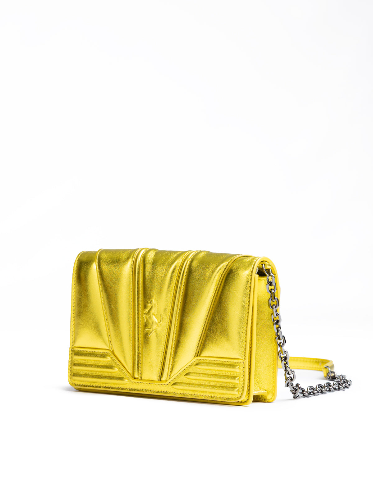 Sac en cuir verni Ferrari Metal Yellow GT avec chaîne
