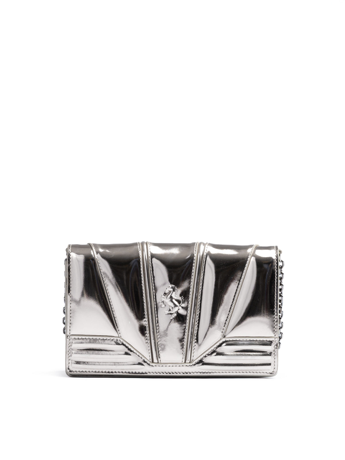 Sac en cuir verni Ferrari Metal Silver GT avec chaîne