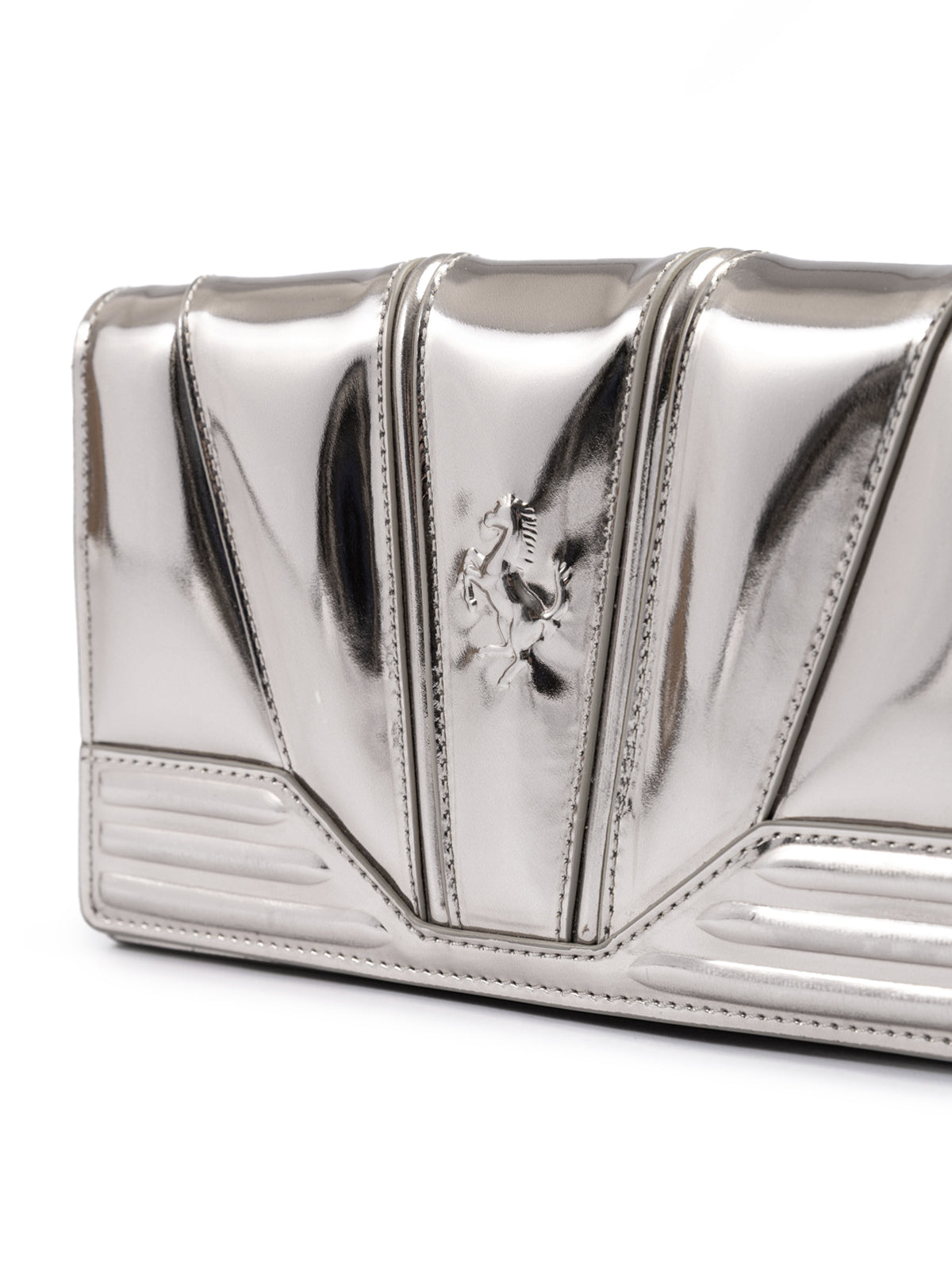 Sac en cuir verni Ferrari Metal Silver GT avec chaîne