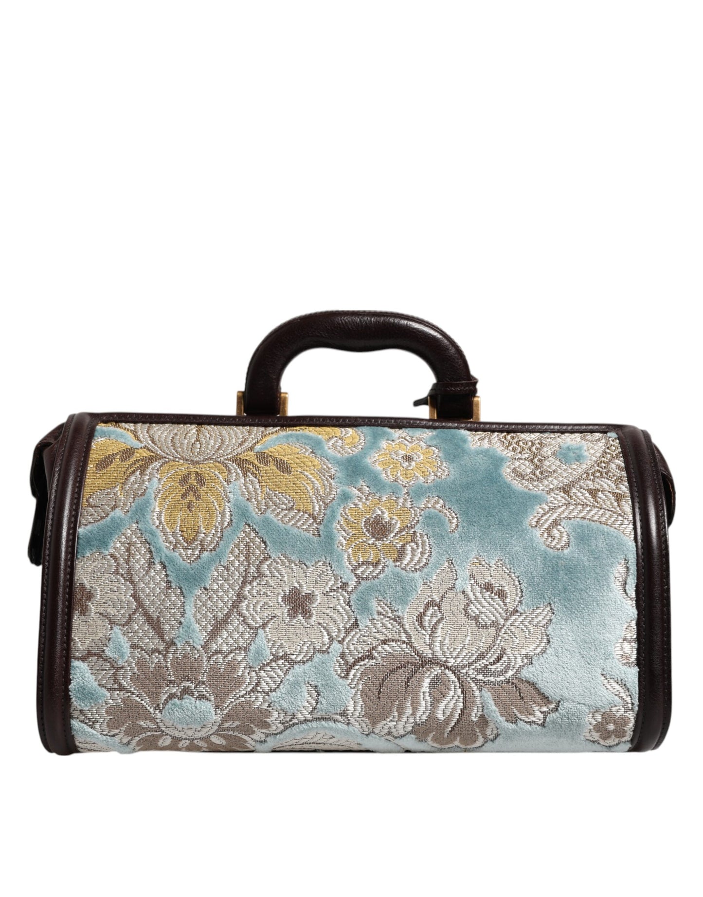 Dolce & Gabbana Blauwe Bruine Leren Bloemen Jacquard Reistas