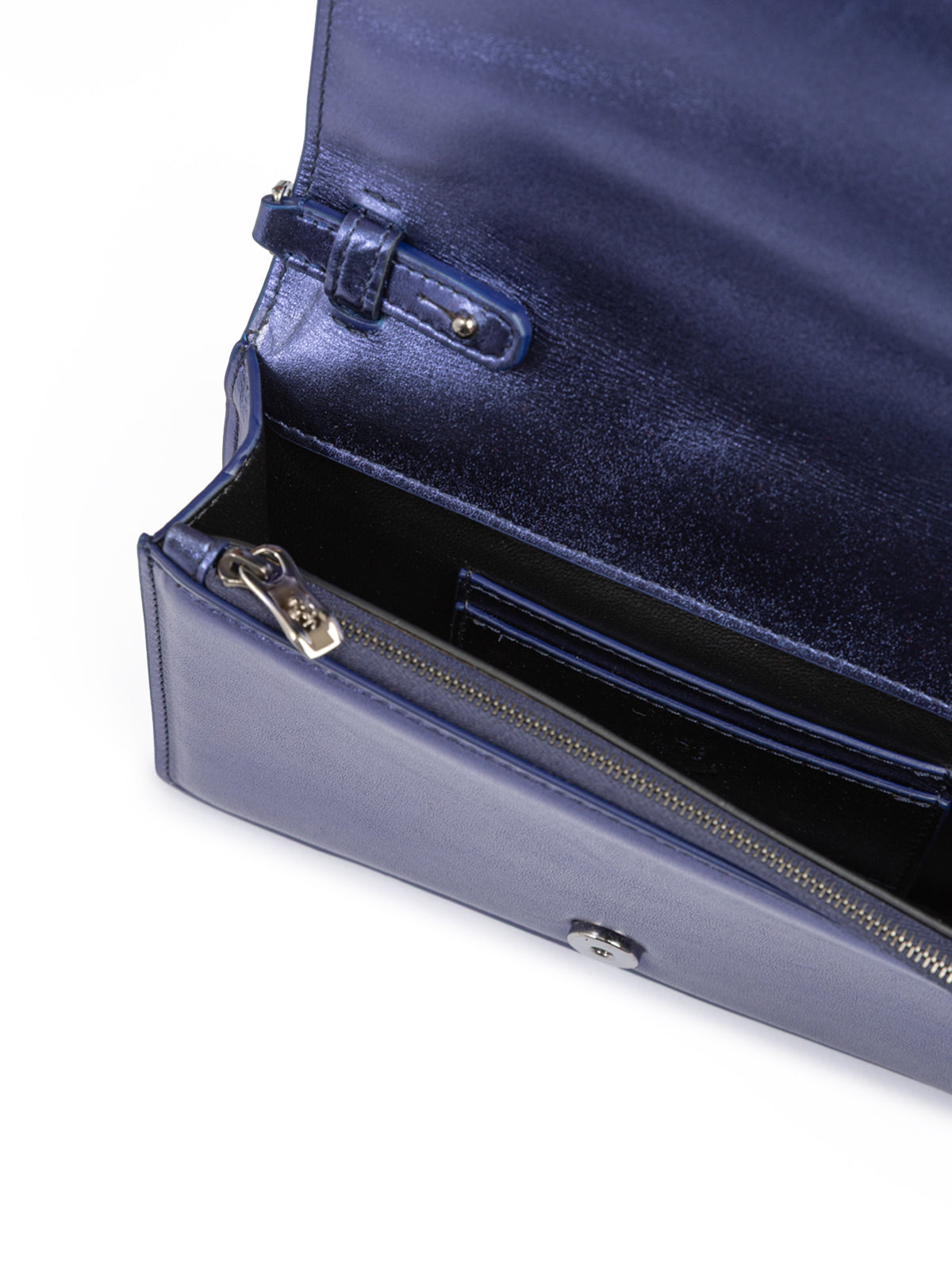 Sac Ferrari Metal bleu GT en cuir verni avec chaîne