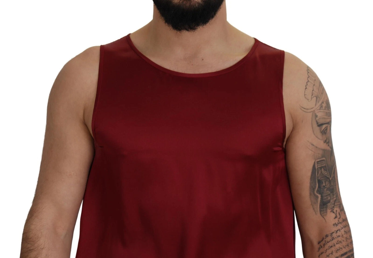 T-shirt en soie rouge à col rond et sans manches de Dolce & Gabbana
