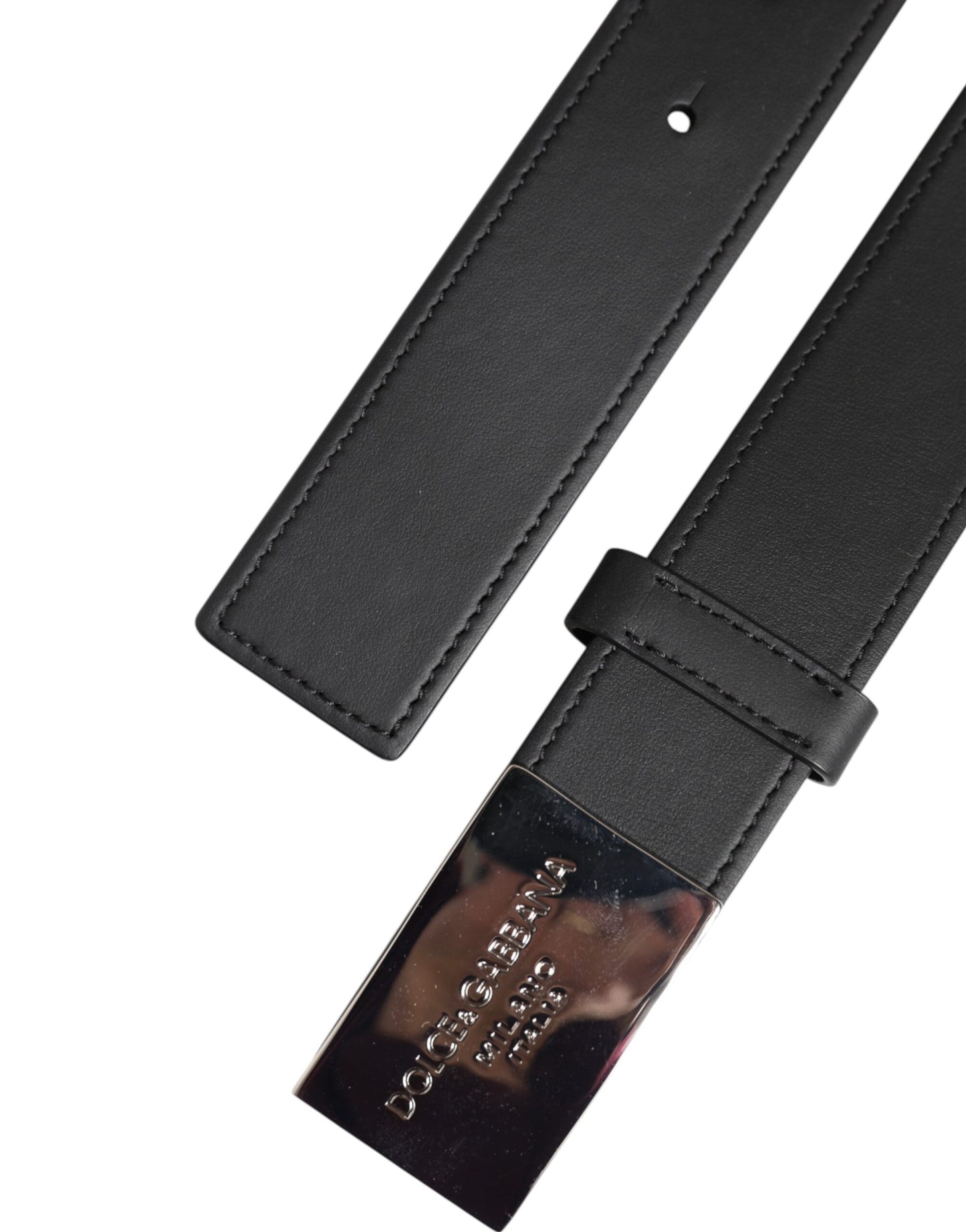 Ceinture classique en cuir noir Dolce & Gabbana avec boucle en métal et logo