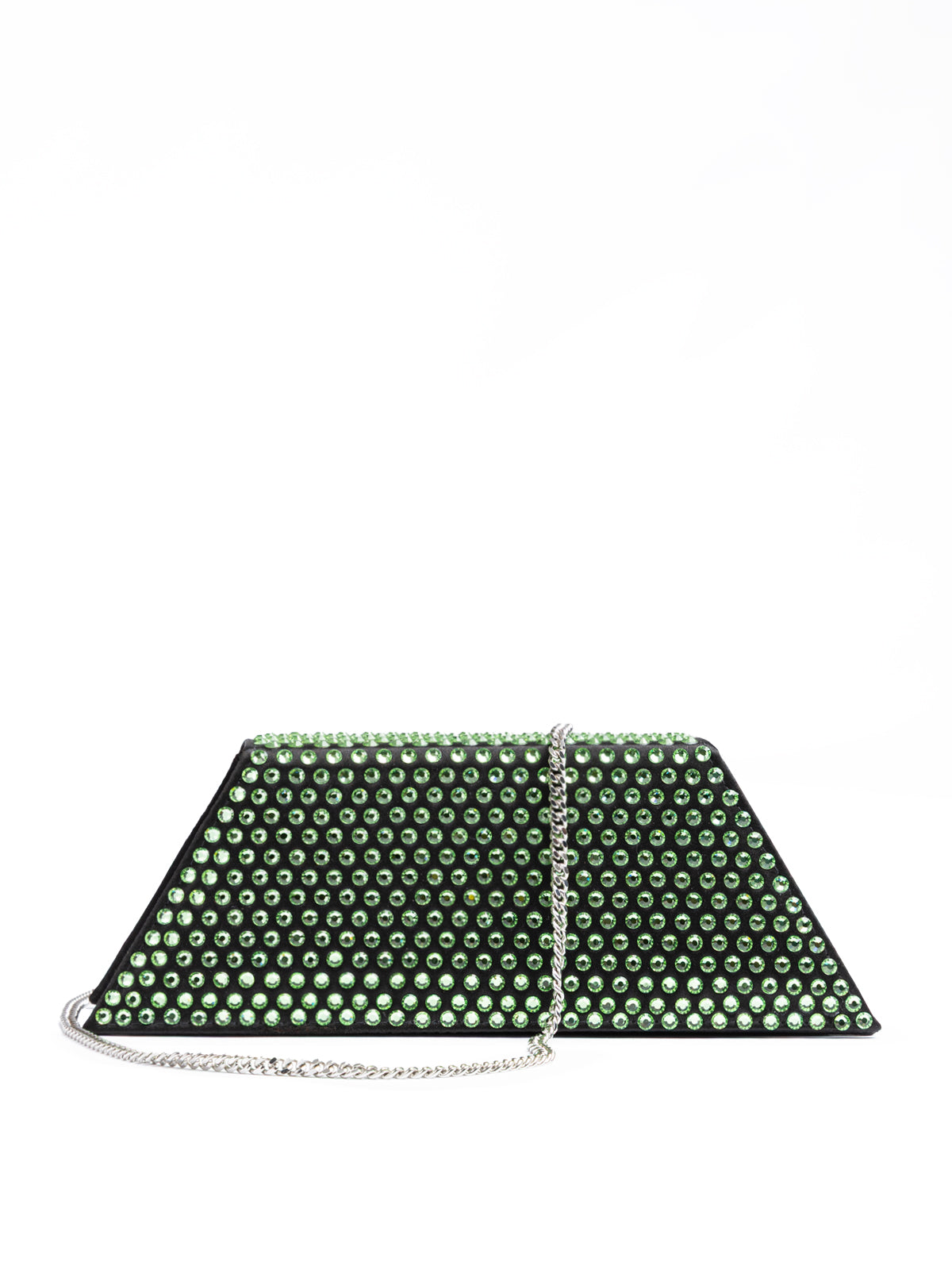 Mini sac bandoulière Amina Muaddi en satin noir et cristaux verts