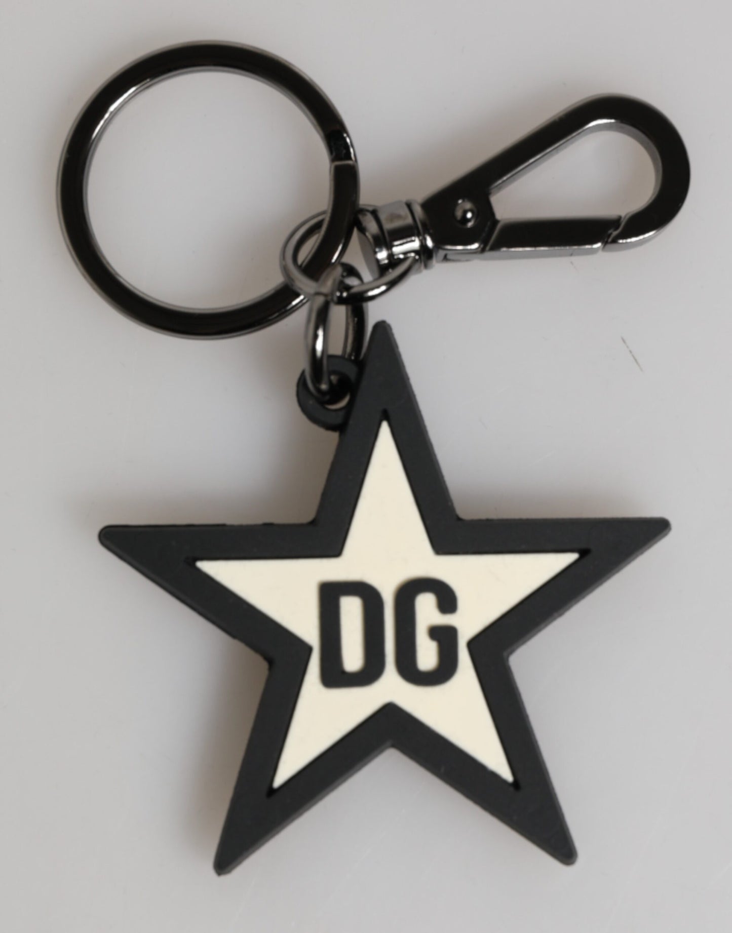 Porte-clés Dolce & Gabbana en caoutchouc blanc et noir avec logo DG et étoile pour homme