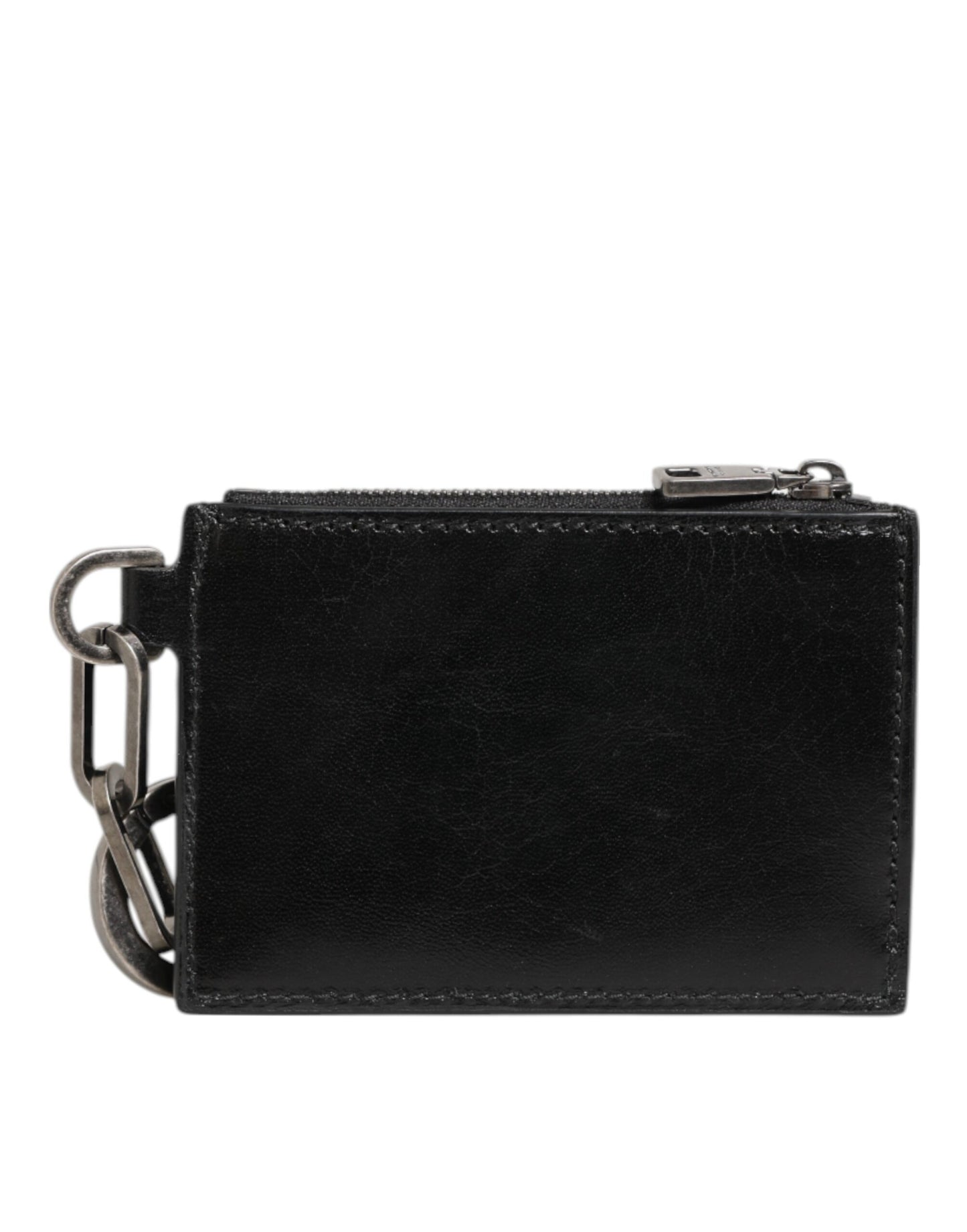 Porte-cartes à fermeture éclair en cuir noir, porte-monnaie et porte-clés Dolce & Gabbana