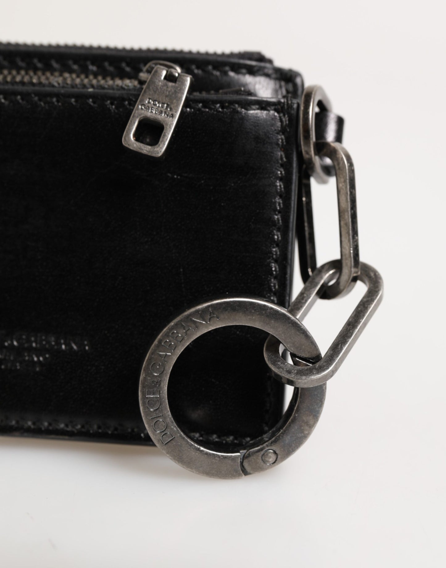 Porte-clés Dolce & Gabbana en cuir noir avec logo et fermeture éclair
