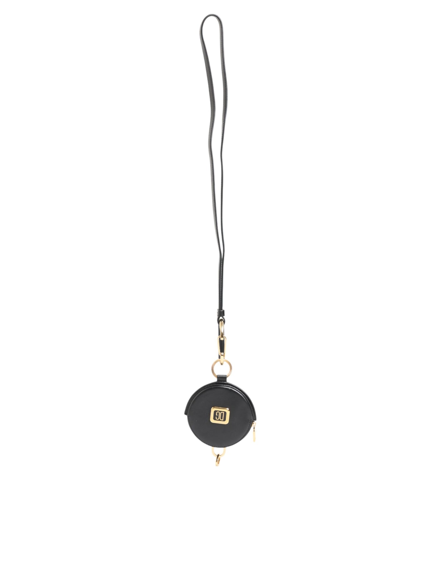 Portefeuille à cordon rond en cuir noir Dolce & Gabbana avec logo DG