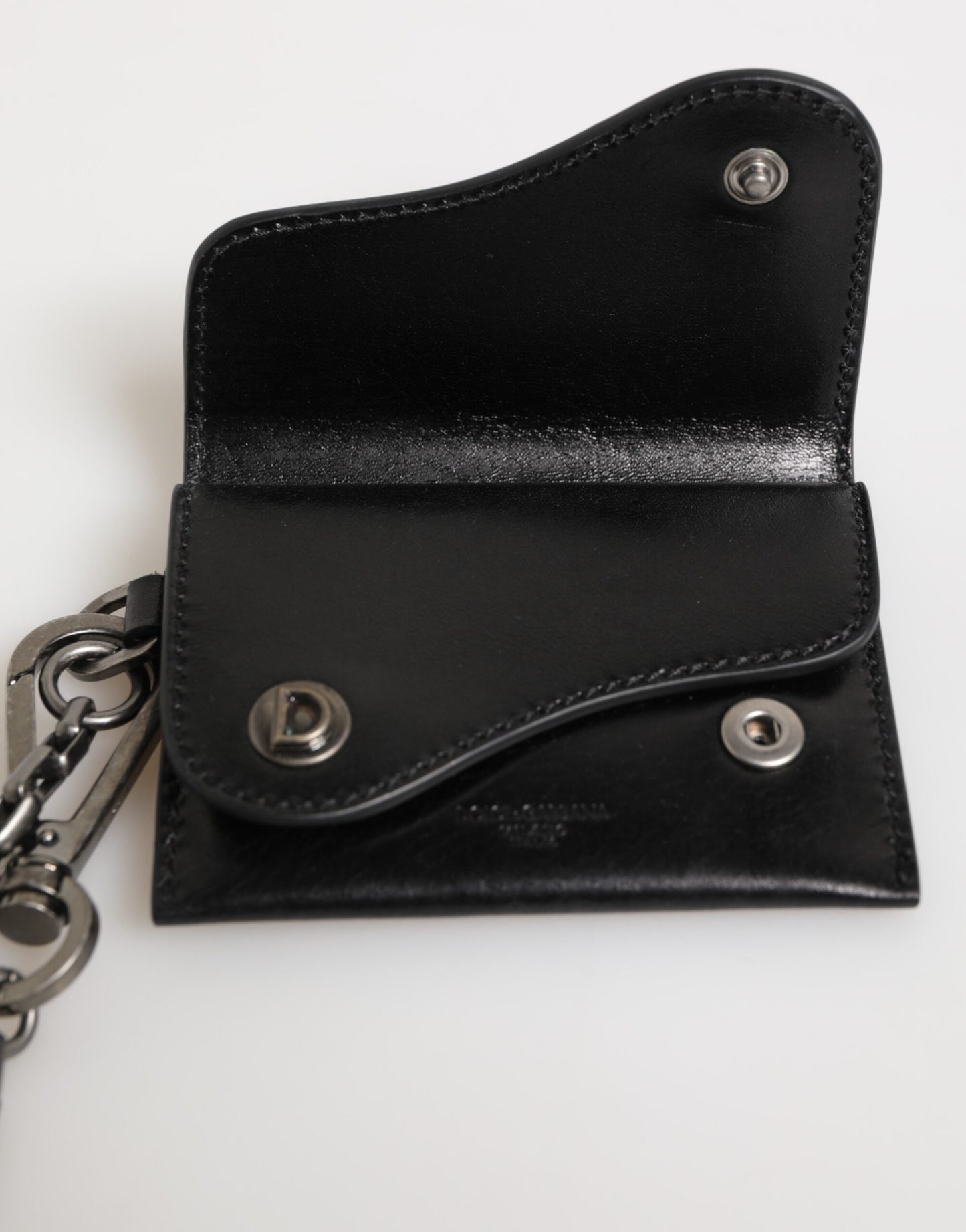 Portefeuille à rabat à fermoir à chaîne en cuir Cavallo noir de Dolce & Gabbana